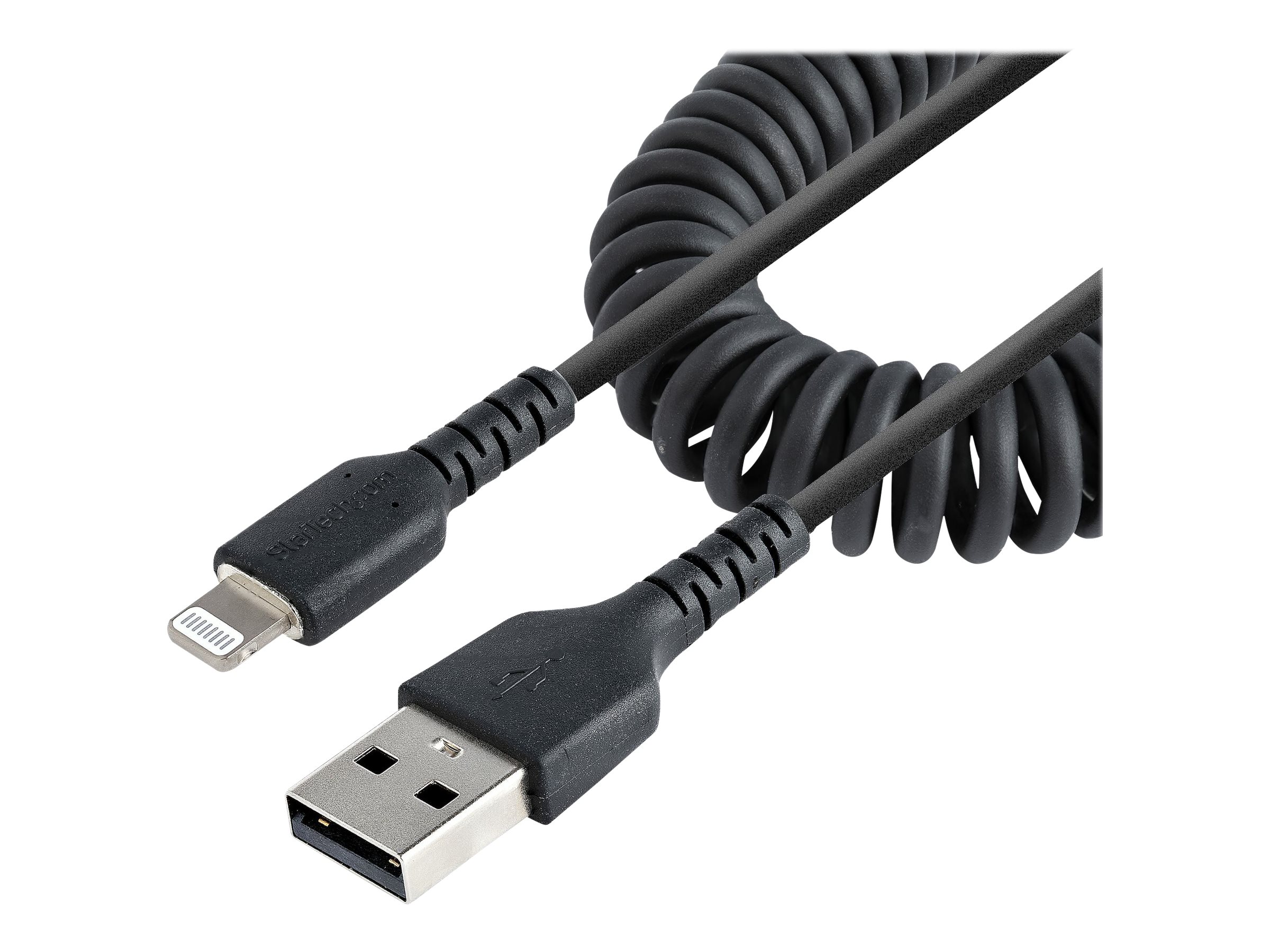 StarTech.com Startech 1m USB auf Lightning Kabel, Spiralkabel, MFi zertifiziert, Schnellladekabel für iPhone/iPad, Schwarz, robuster TPE Mantel mit Aramidfaser, USB 2.0 Kabel (RUSB2ALT1MBC)Lightning-K