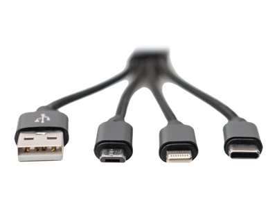 DIGITUS 3-in-1 USB-Ladekabel, 0,15mUSB männlich zu Micro-USB Typ B - Lightning - 24 pin USB-C männlich - 15 cm - Schwarz