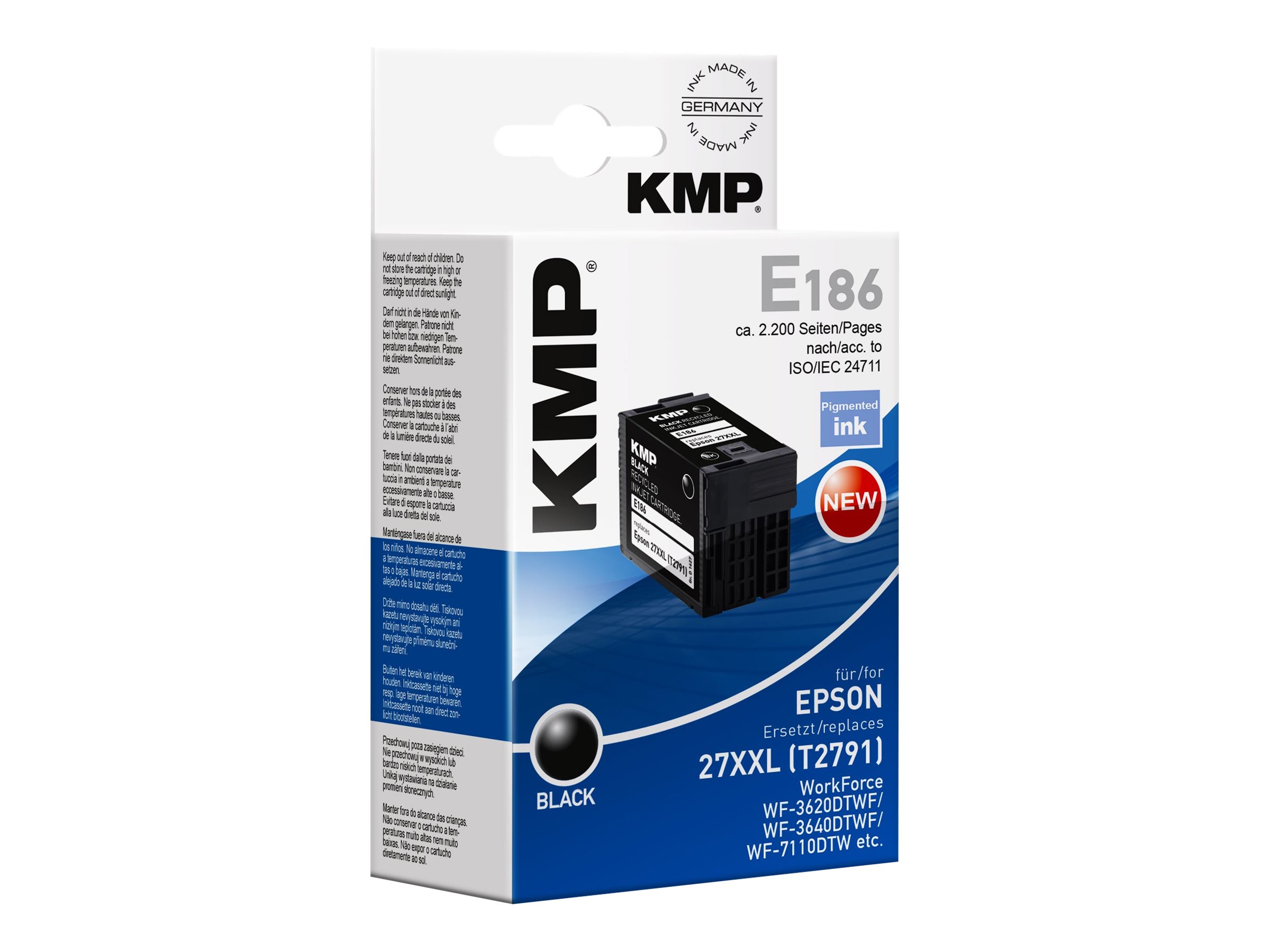 KMP E186 - 34 ml - Schwarz - kompatibel - Tintenpatrone (Alternative zu: Epson 27XXL)für Epson WorkForce WF-3620DWF - WF-3640DTWF - WF-7110DTW - WF-7610DWF - WF-7620 - WF-7620DTWF