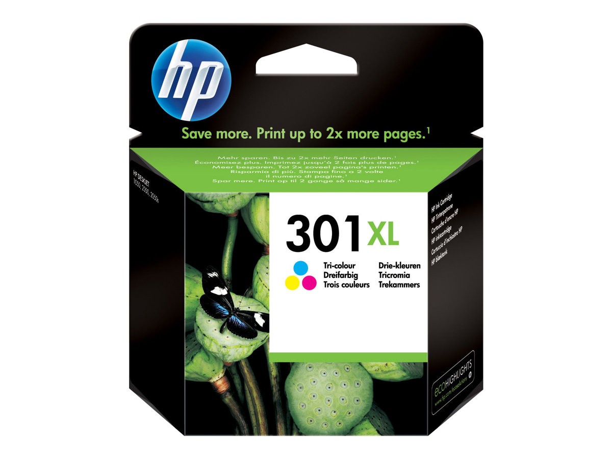HP 301XL Cyan/Magenta/Gelb Original Druckerpatrone mit hoher Reichweite, Hohe (XL-) Ausbeute, Cyan, Magenta, Gelb, Tinte auf Farbstoffbasis, 6 ml, 1 Stück(e), 300 Seiten301XL Cyan/Magenta/Gelb Origina