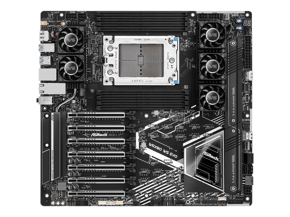 ASRock WRX90 WS EVO - Motherboard - E-ATX / SSI EEB - Socket sTR5 - AMD WRX90 Chipsatz - USB-C 3.2 Gen 2x2, USB4, USB 3.2 Gen 1, USB 3.2 Gen 2 - 10 Gigabit LAN - Onboard-Grafik - HD Audio (8-Kanal) AT