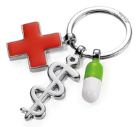 Troika GET WELL, Schlüsselring, Mehrfarbig, Silber, Metall, Abbildung, Unisex, AlleSchlüsselanhänger mit 3 Anhängern - Äskulapstab - rotes Kreuz und Pille - Emaille / Metallguss - Glänzend - Mehrfarbi