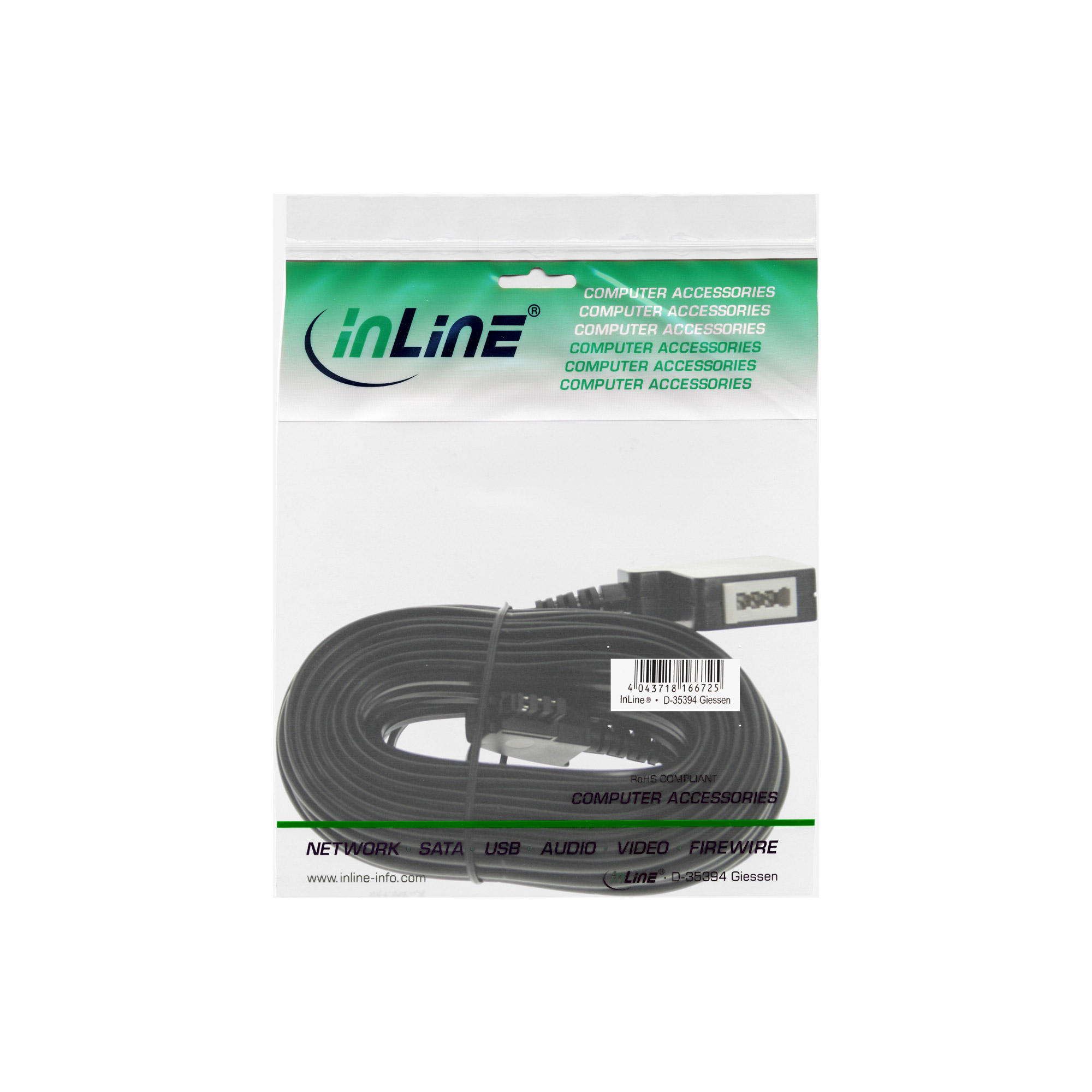 InLine TAE-F Verlängerung - TAE-F Stecker / Buchse - 15mzu TAE-F (W) - 15 m