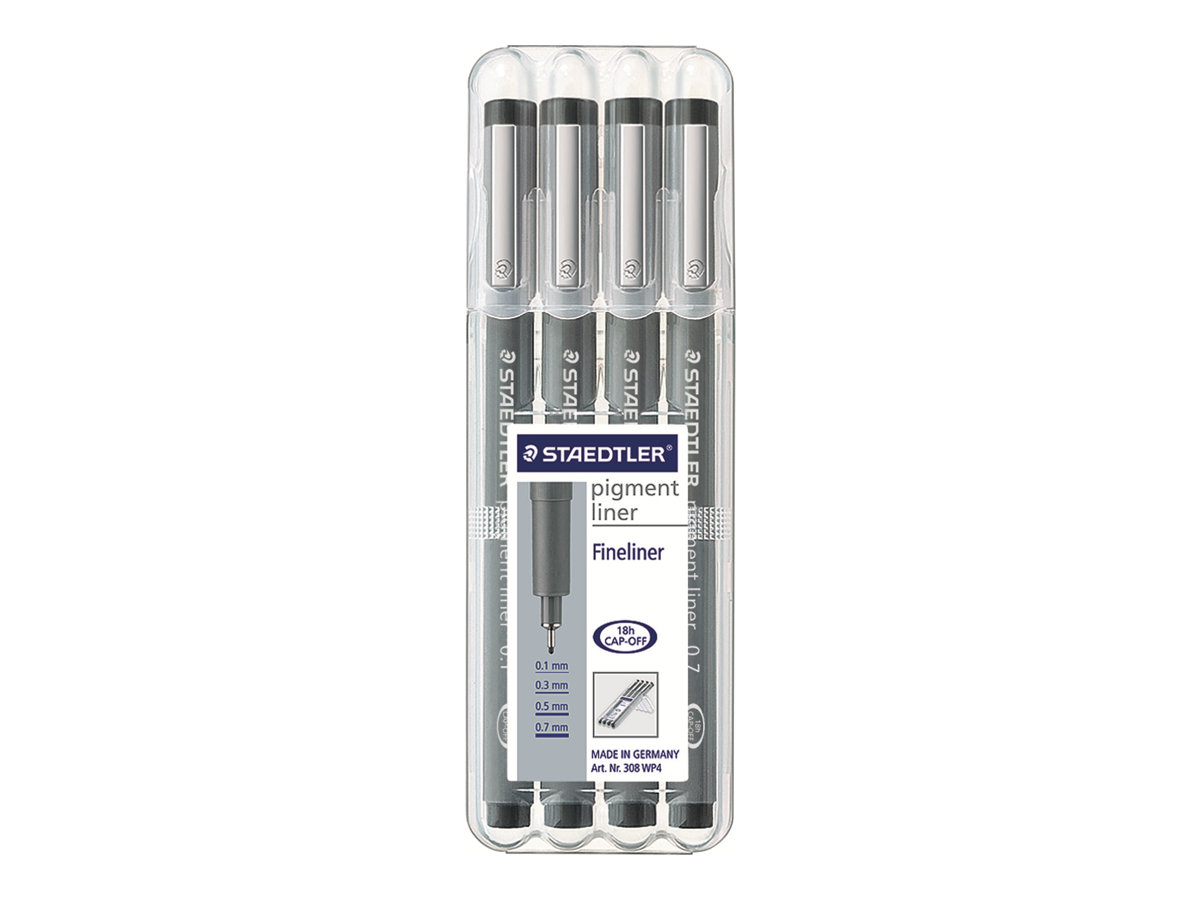 STAEDTLER pigment liner 308 - Fineliner - Schwarz - Pigmenttinte (Packung mit 4)Fineliner - pigment liner 308