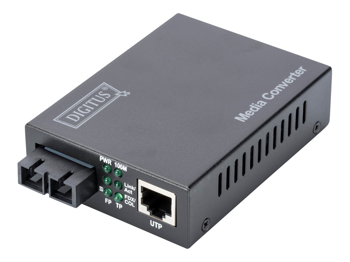 DIGITUS Fast Ethernet Medienkonverter, RJ45 / SCLAN - 10Base-T - 100Base-FX - 100Base-TX - RJ-45 / SC multi-mode - bis zu 2 km - 1310 nm
