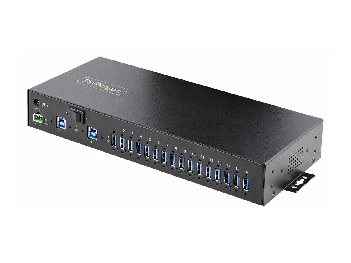 StarTech.com 16-Port Industrial USB 5Gbps Hubwith Power Adapter - Metal Enclosure - Mountable - ESD Protection - Terminal Block Power - USB Charging - Dual-Host Switch - TAA - Hub - 16 x USB 3.2 Gen 1