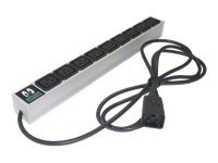 ONLINE USV Steckdosenleiste (Rack - einbaufähig) - Eingabe, Eingang IEC 60320 C20 - Ausgangsanschlüsse: 9 (IEC 60320 C19)1U - 48.3 cm (19") - 3 m Schnur - Hellgrau - RAL 7035