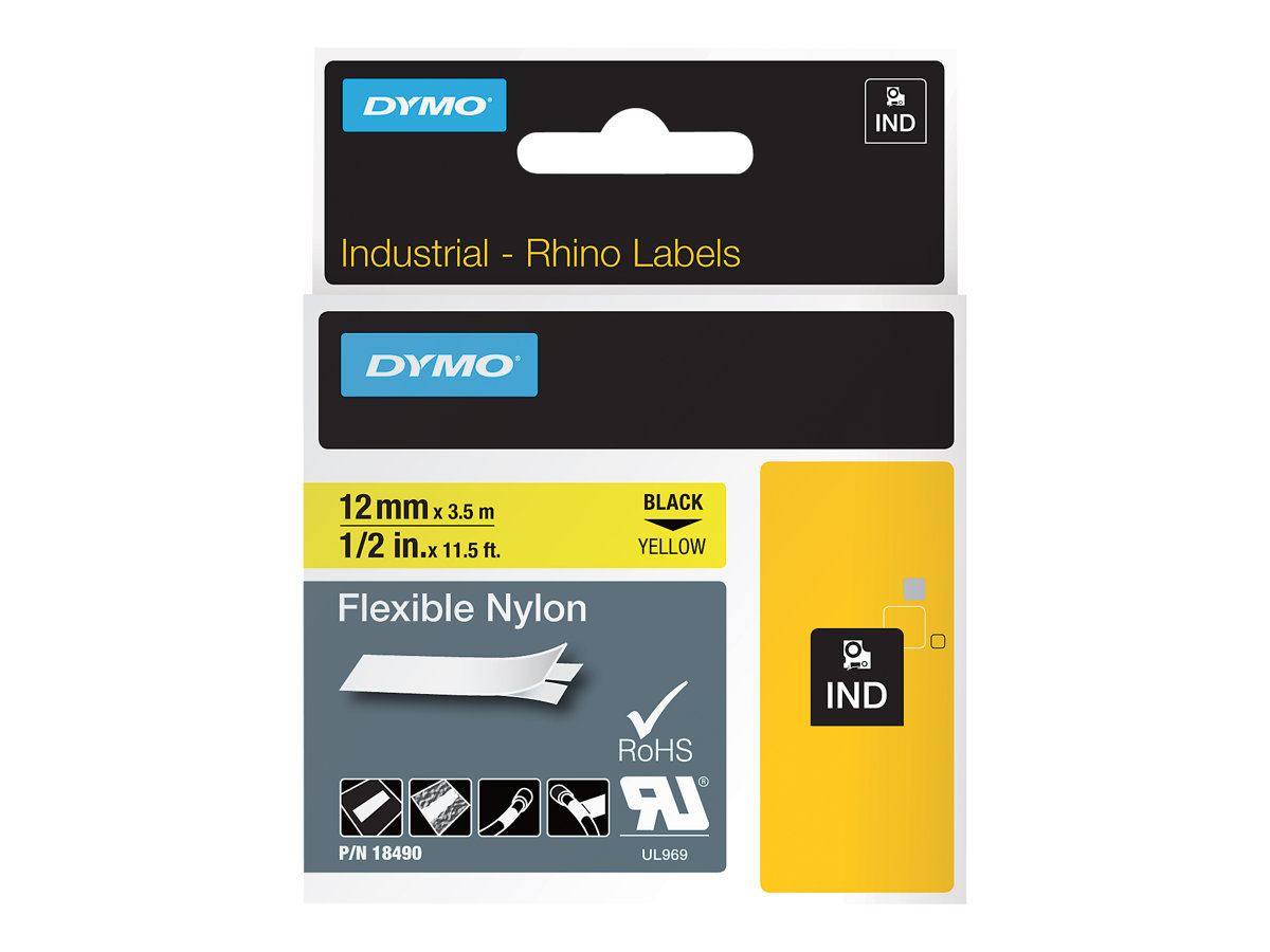 Dymo Nylon - Schwarz auf Gelb - Roll (1.2 cm x 3.5 m) 1 Kassette(n) Flexitapefür Rhino 4200 - 6000 - 6000 Hard Case Kit; RhinoPRO 1000 - 3000 - 5000