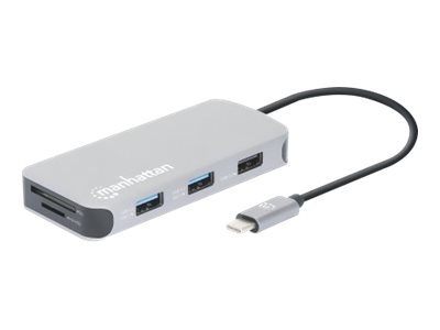 Manhattan USB-C Dock/Hub with Card Reader, Ports (x6):: Ethernet - HDMI - USB-A (x3) and USB-C - With Power Delivery (10W) to USB-C Port (Note additional USB-C wall charger and USB-C cable needed) - C