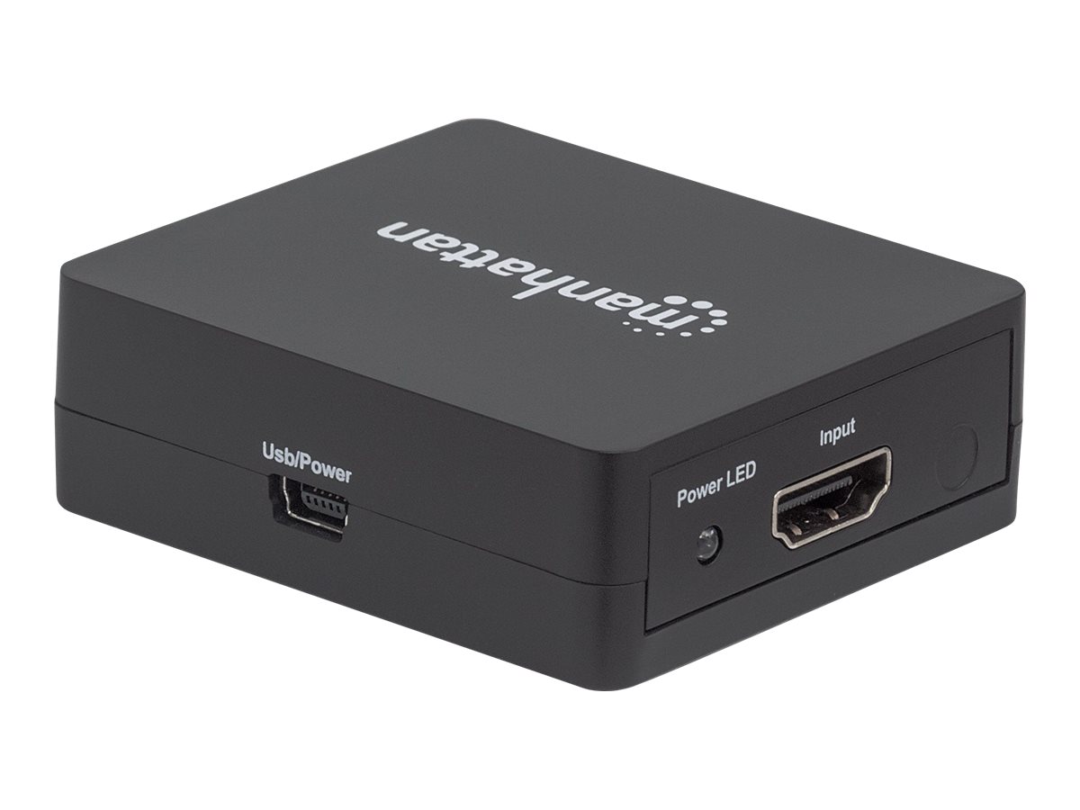 Manhattan HDMI Splitter 2-Port , 1080p, Black, Displays output from x1 HDMI source to x2 HD displays (same output to both displays)USB-A Powered (cable included - 0.7m) -  - Retail Box - Video-/Audio-