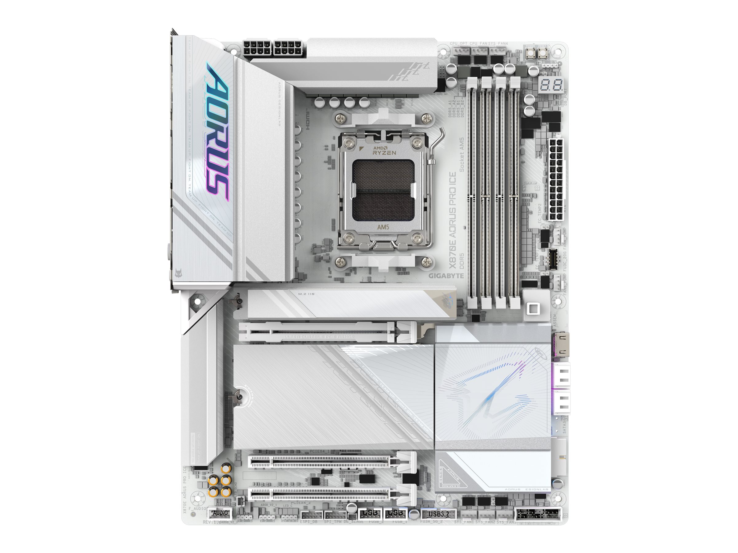 Gigabyte AORUS X870E PRO ICE - Motherboard - ATX - Socket AM5 - AMD X870E Chipsatz - USB-C 3.2 Gen 2x2, USB4, USB 3.2 Gen 1, USB 3.2 Gen 2 - 2.5 Gigabit LAN, Bluetooth, Wi-Fi 7 - Onboard-Grafik (CPU e