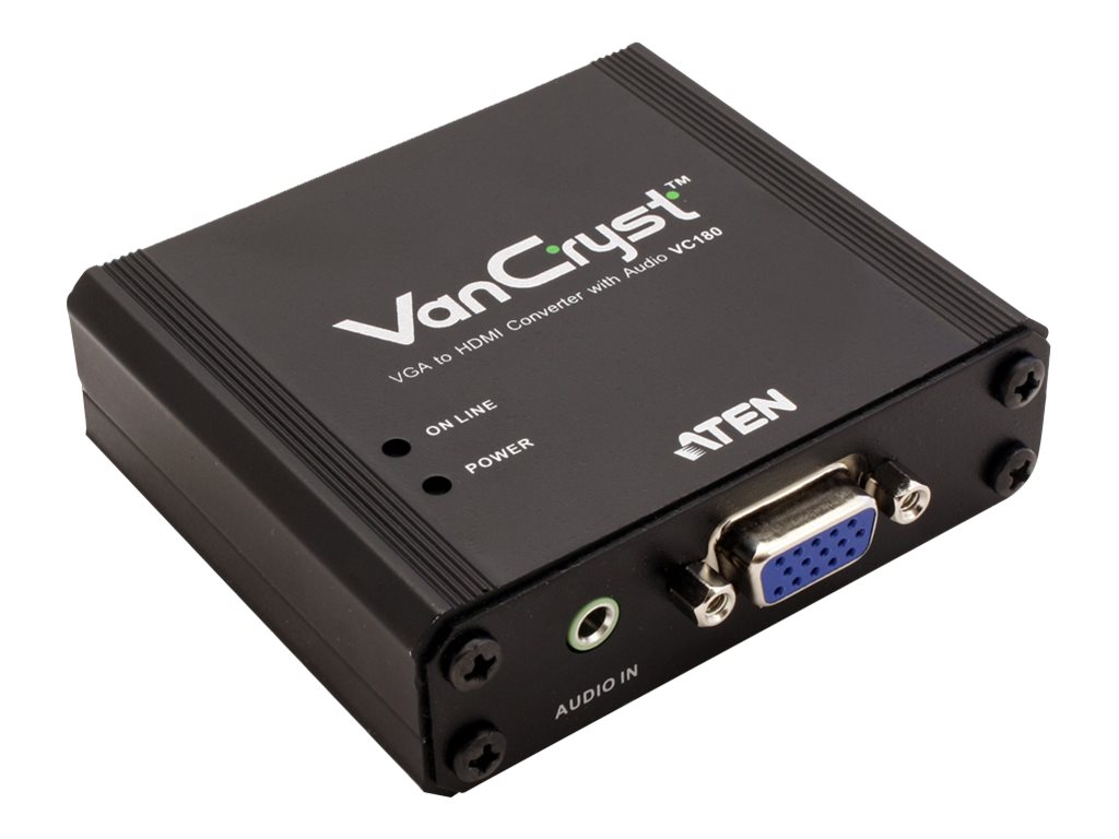 ATEN AT-VC180, Schwarz, Metall, 1920 x 1080 Pixel, 1080p, VGA (D-Sub), HDMIVGA - HDMI - 165MHz - 1080p - DC 5.3V - 3.2W - 150g