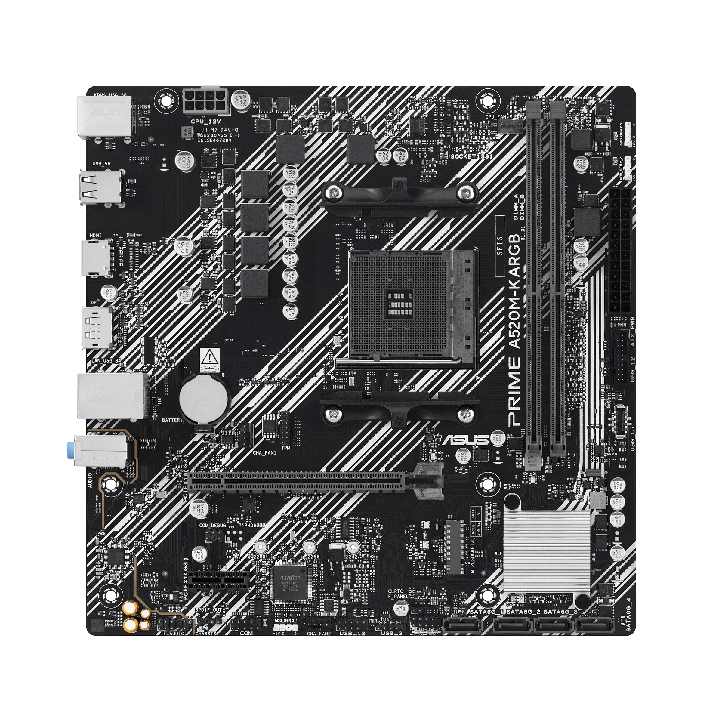 ASUS PRIME A520M-K ARGB - Motherboard - micro ATX - Socket AM4 - AMD A520 Chipsatz - USB-C 3.2 Gen 1, USB 3.2 Gen 1 - Gigabit LAN - Onboard-Grafik (CPU erforderlich)HD Audio (8-Kanal)