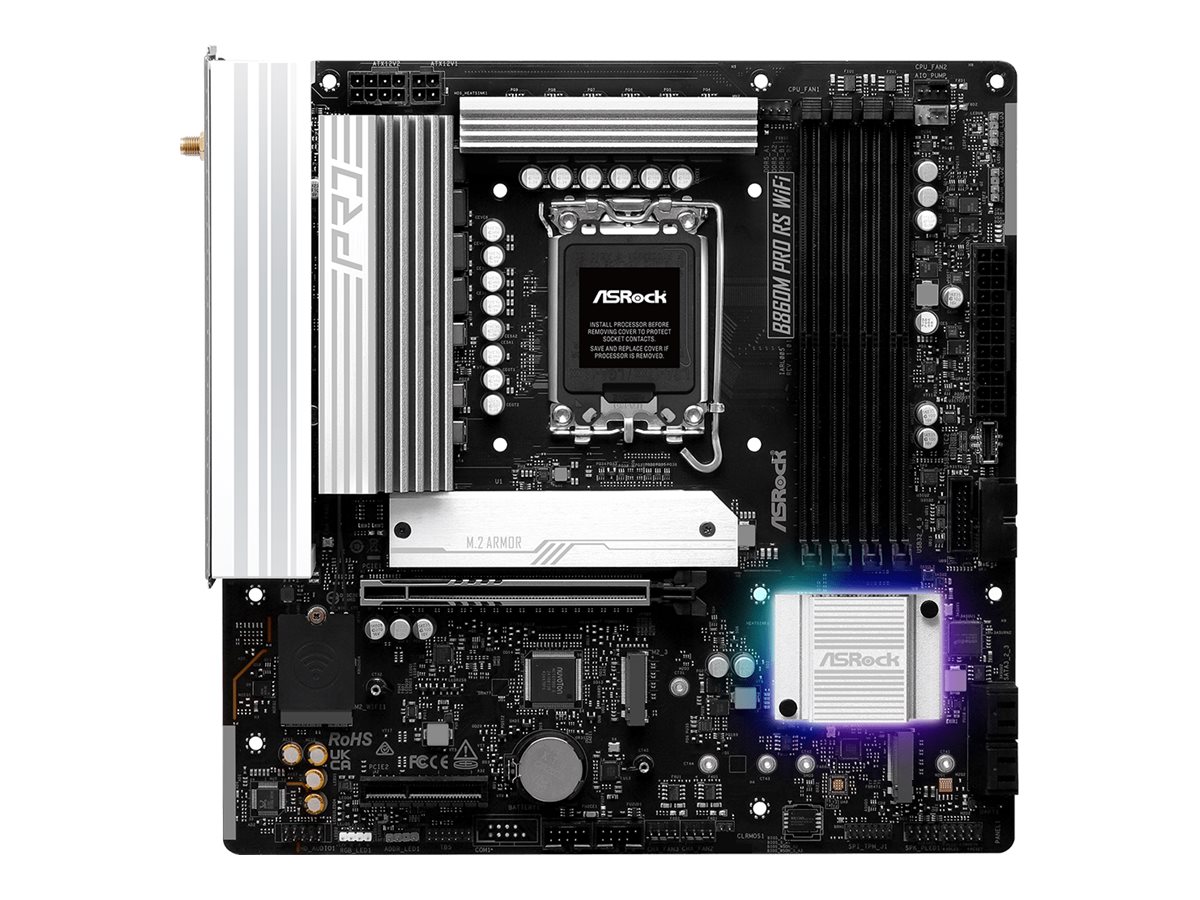 ASRock B860M Pro RS WiFi, Intel, LGA 1851 (Socket V1), Intel Core Ultra (Series 2), DDR5-SDRAM, 256 GB, DIMM ATX - 256 GB - DDR5 - DIMM - RAID Level: 0 - 1 - 5 - 10 - SATA - Bluetooth - Gigabit-LAN -