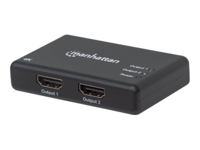 Manhattan HDMI Splitter 2-Port , 4K@30Hz, Displays output from x1 HDMI source to x2 HD displays (same output to both displays)AC Powered (cable 0.9m) - Black -  - Retail Box - Video-/Audio-Splitter -
