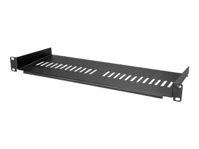 StarTech.com 1 HE Fachboden - Perforiertes Universal Rack Montage Regal für 19 Zoll Netzwerkschränke - Passiv Belüftet - Schwerlast - 20 kg Tragkraft - 18 cm Tiefe Ablage, Schwarz, Regalboden, Stahl,