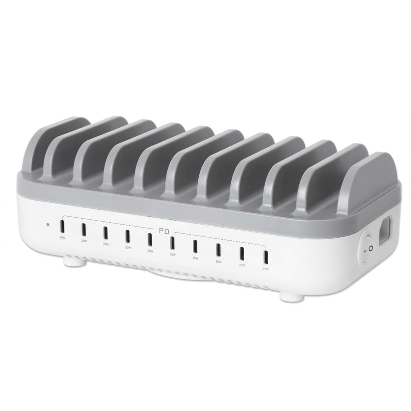 IC Intracom Manhattan - Ladestation - 20 W per port - 200 Watt - 3 A - PD 3.0 - 10 Ausgabeanschlussstellen (USB-C)Grau - weiß