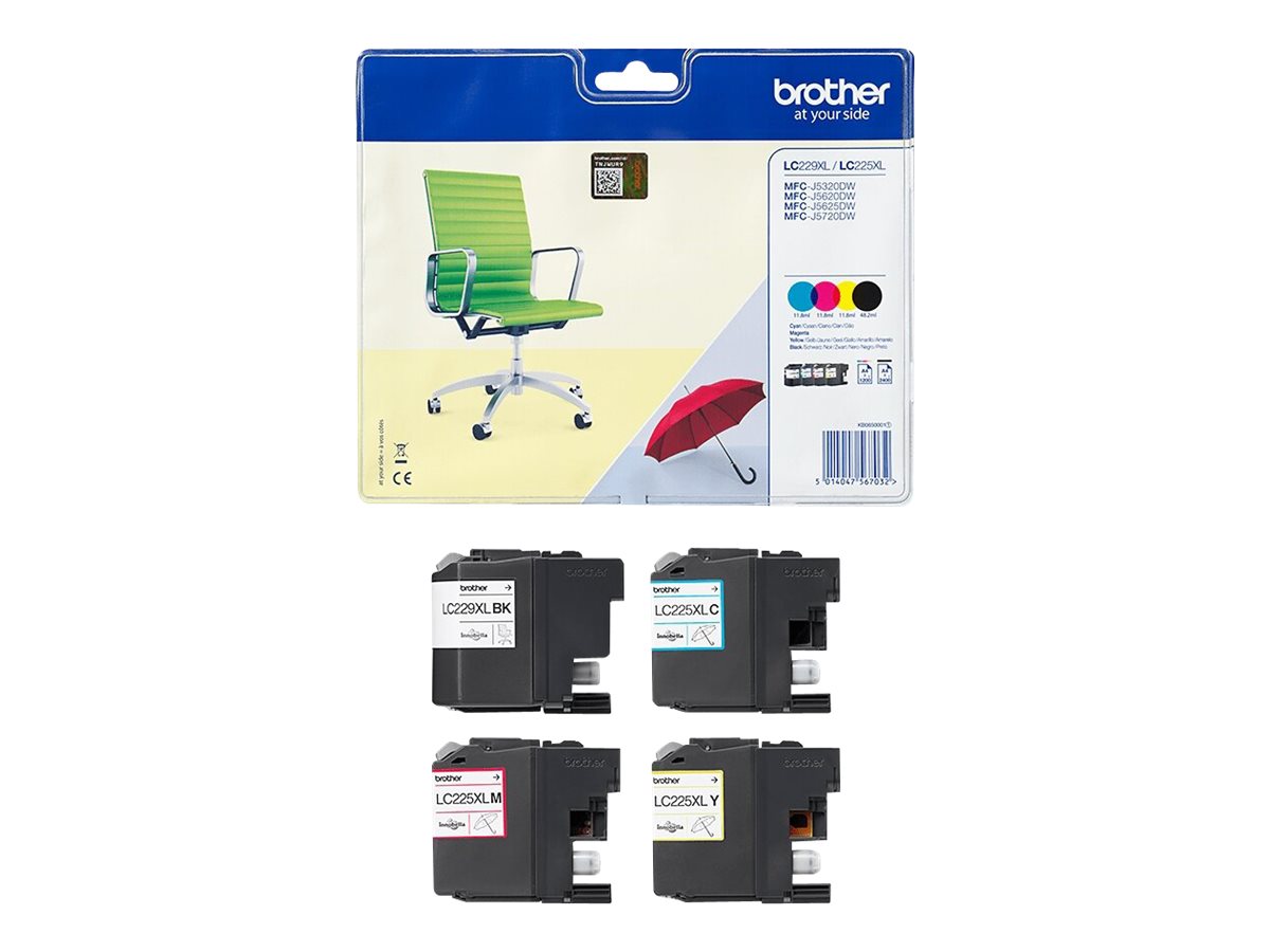 HP Brother LC229XLVALBP - 4er-Pack - Schwarz, GelbCyan - Magenta - original - Blisterverpackung - Tintenpatrone - für Brother MFC-J5320DW - MFC-J5625DW