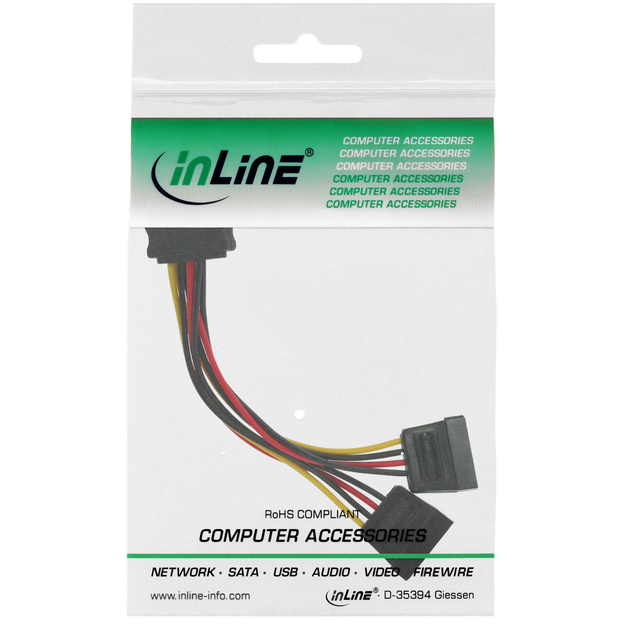 InLine SATA Strom-Y-Kabel - SATA Buchse an 2x SATA Stecker - 0,15mzu SATA-Stromstecker - 15 cm