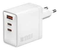 4smarts 542100, Drinnen, AC, Silber, WeißWandladegerät - GaN - 2 x USB-C - 1 x USB-A - 100W/18W - Polycarbonat (PC) - AC 110-240V - 50-60Hz - 1.8A - Weiß
