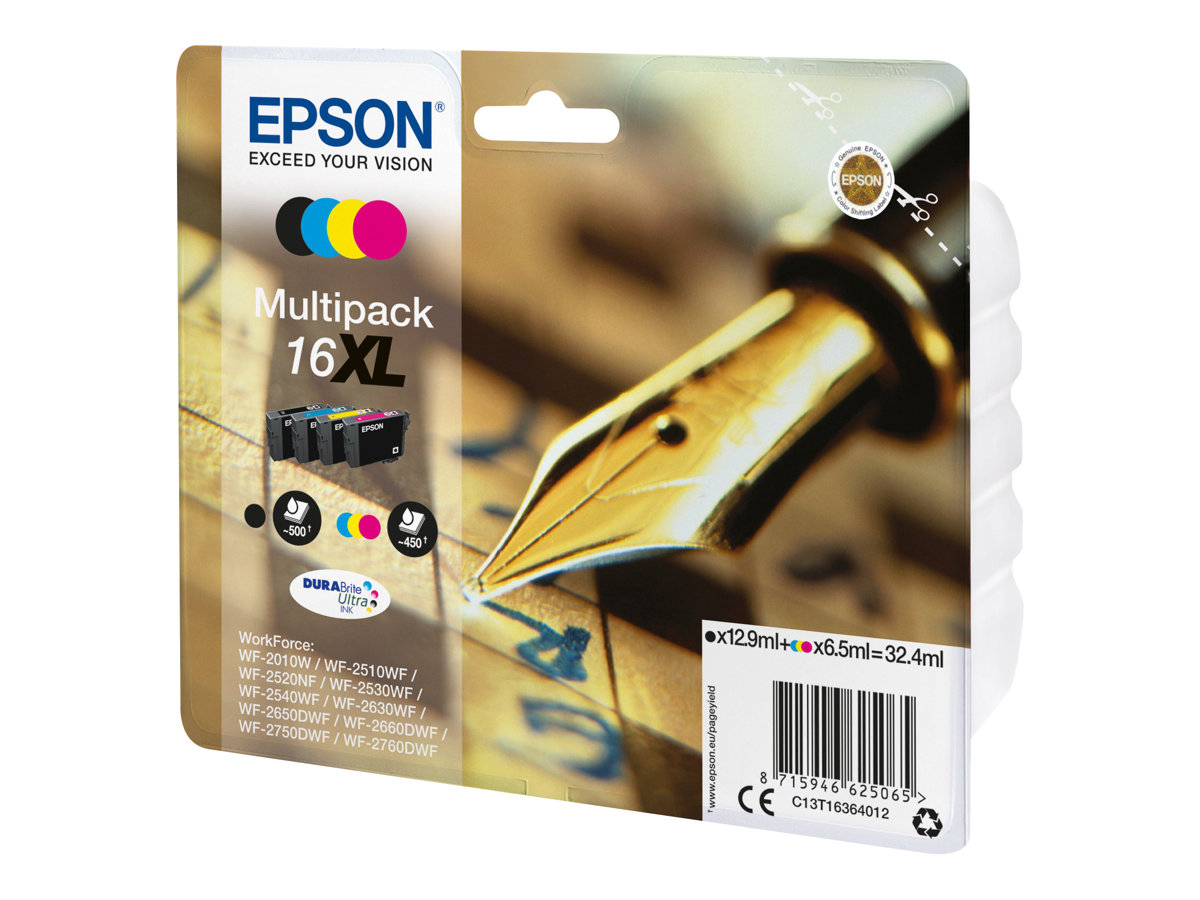 Epson 16XL Multipack - 4er-Pack - XL - SchwarzGelb - Cyan - Magenta - original - Blisterverpackung - Tintenpatrone - für WorkForce WF-2010 - 2510 - 2520 - 2530 - 2540 - 2630 - 2650 - 2660 - 2750 - 276