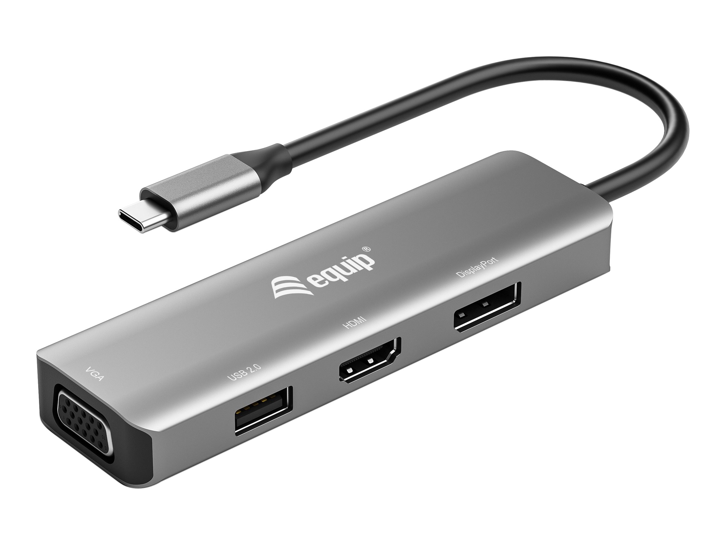 Equip Videoadapter - USB-C männlich zu USB, HD-15 (VGA)HDMI - DisplayPort weiblich - 15 cm - Silber - Unterstützung für 4K60Hz (3840 x 2160) - 1920 x 1080 bei 60 Hz Unterstützung