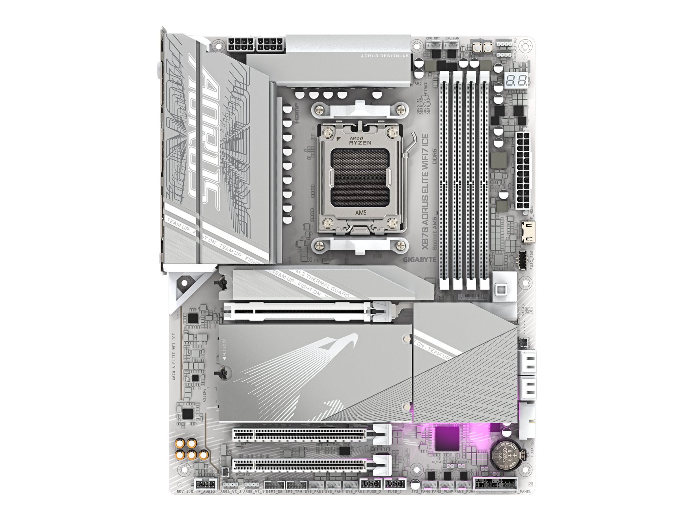 Gigabyte AORUS X870 ELITE WIFI7 ICE - Motherboard - ATX - Socket AM5 - AMD X870 Chipsatz - USB-C 3.2 Gen 2x2, USB4, USB 3.2 Gen 1, USB 3.2 Gen 2 - 2.5 Gigabit LAN, Bluetooth, Wi-Fi 6 - Onboard-Grafik