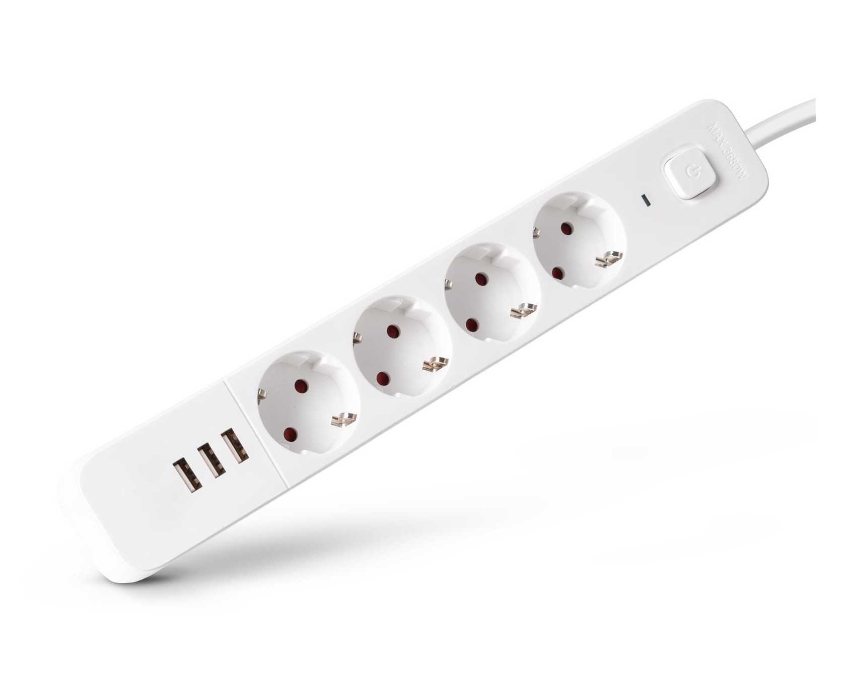 ENTAC Steckdosen-Verlängerungskabel D2 4 Steckdosen mit Schalter 1,5m 3xUSB A 3G1,5, 1,5 m, Drinnen, Typ F, IP20, Kunststoff, Metall, WeißSteckdosen-Verlängerungskabel D2 4 Steckdosen mit Schalter 1,5