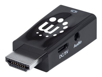 Manhattan HDMI auf VGA-Mikrokonverter, HDMI-Stecker auf VGA-Buchse mit Audio, optionaler USB Micro B-Stromport, schwarz - Videoadapter - HDMI männlich zu HD-15 (VGA)mini-phone stereo 3.5 mm - Mikro-US
