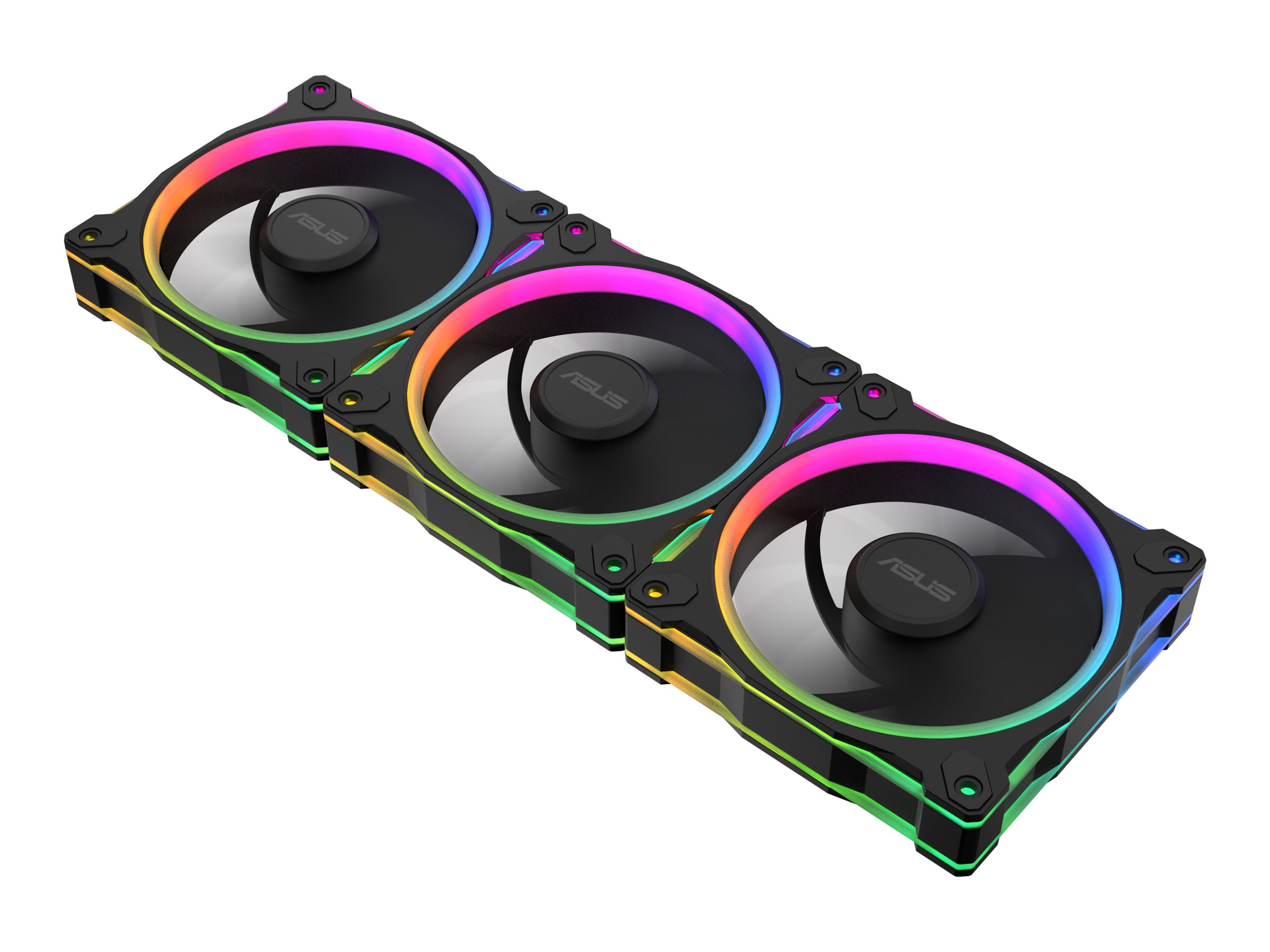 ASUS Prime MR120 ARGB - Gehäuselüfter-Kit - 120 mm - Schwarz (Packung mit 3)Prime MR120 Black 3in1 ARGB-Gehäuselüfter 3er Pack (beidseitige Beleuchtung - 20 adressierbare RGB-LEDs - 28 mm Rahmen - PWM