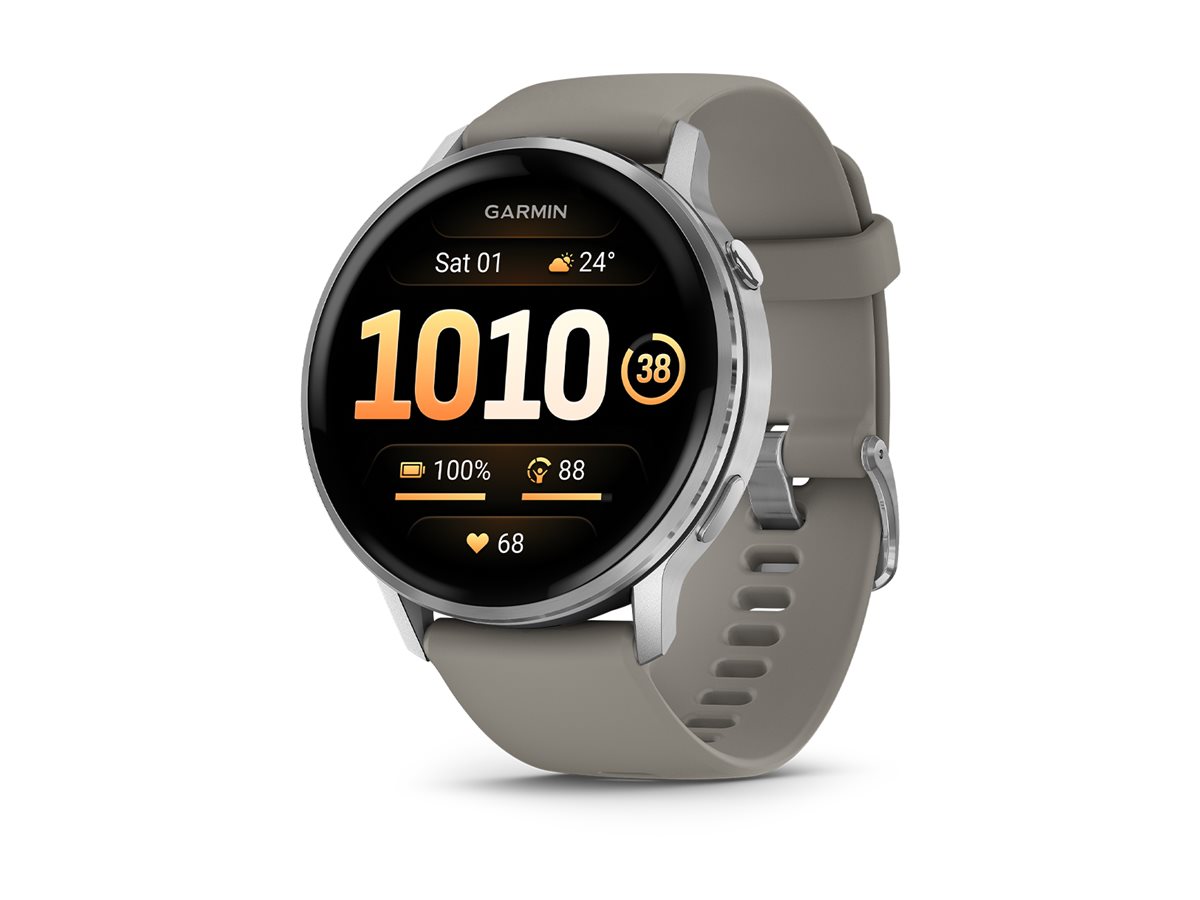 Garmin Venu 4 - 45 mm - silber - intelligente Uhr mit Band - Silikon - silbergrau - Handgelenkgröße: 135-200 mm - Anzeige 3.53 cm (1.4")8 GB - Bluetooth - ANT+ - Wi-Fi - 38 g