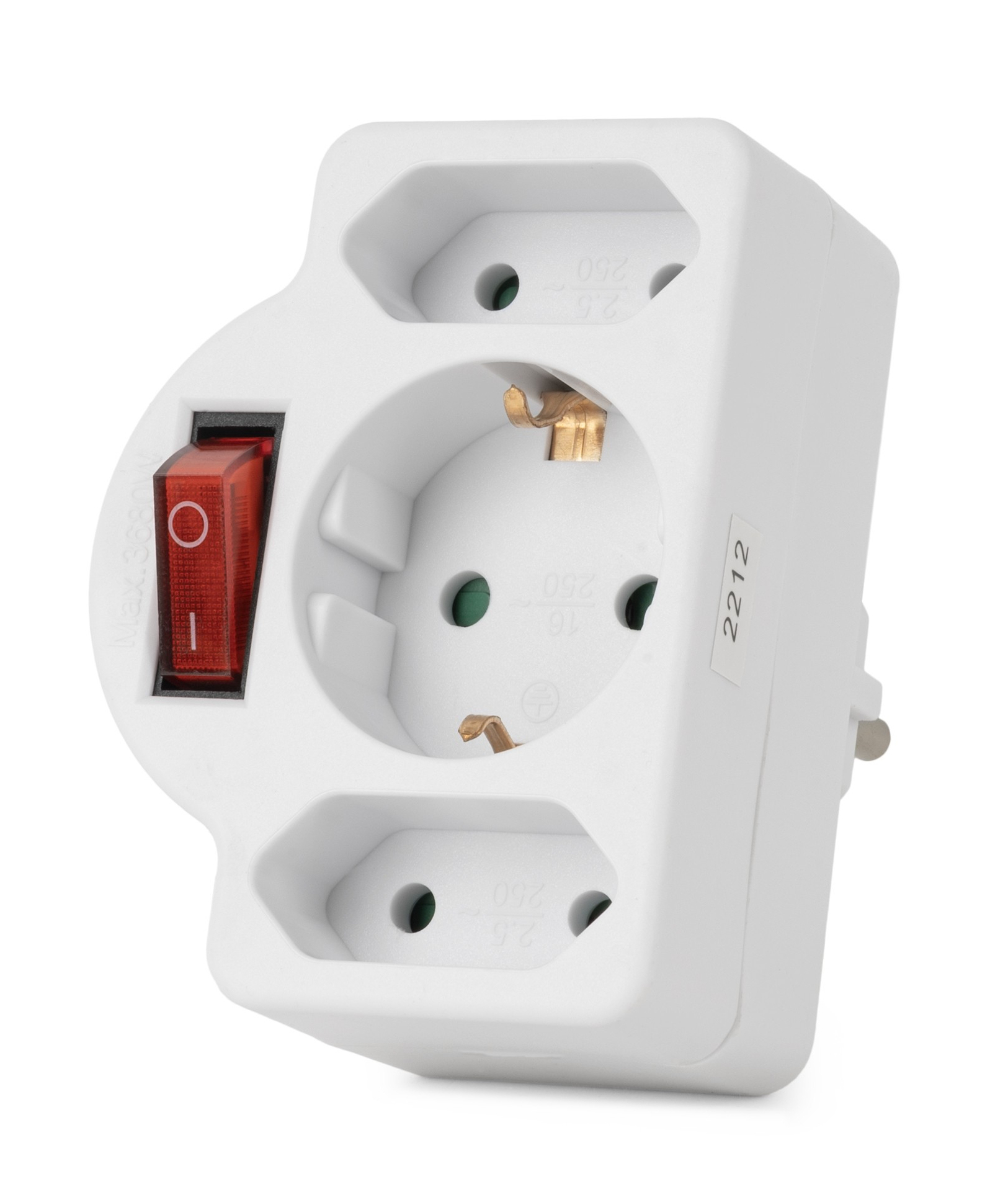 ENTAC Stromadapter 3 Steckdosen (1 geerdet, 2 Euro) mit Schalter, Typ F, Typ C (Eurostecker) + Typ F, Gerade, 250 V, Weiß, 3500 WStromadapter 3 Steckdosen (1 geerdet - 2 Euro) mit Schalter