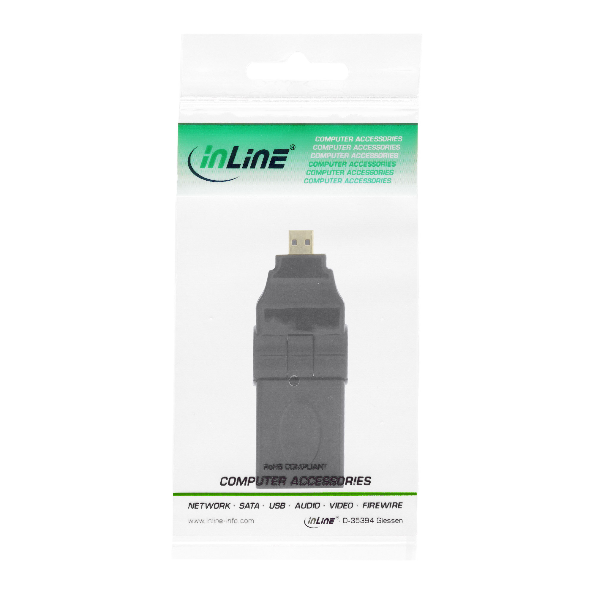 InLine HDMI Adapter - HDMI A Buchse auf Micro HDMI D Stecker - flexibel - 4K2KD männlich zu HDMI weiblich - Schwarz - 180° drehbarer Stecker