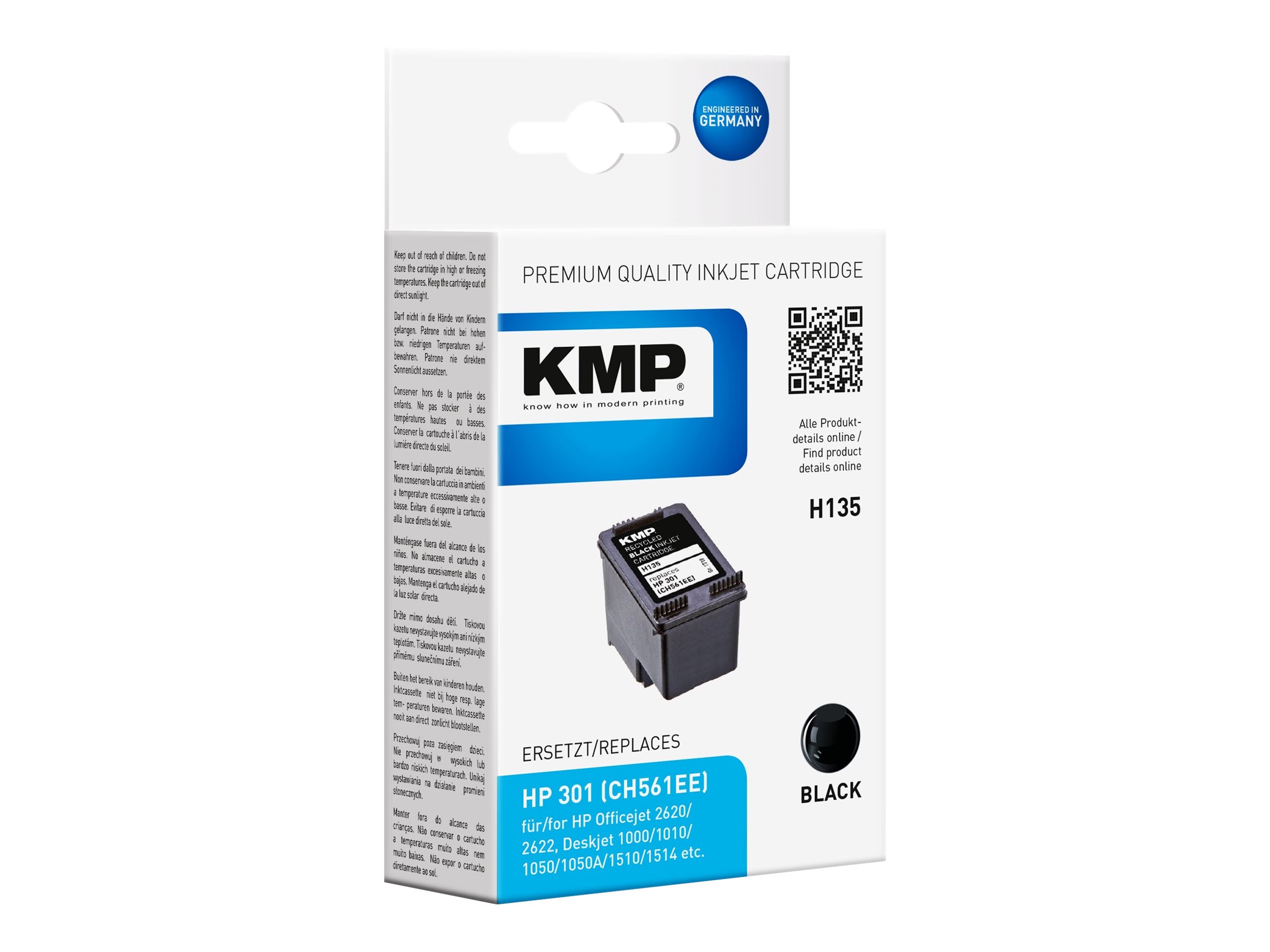 KMP H135 - 3 ml - Schwarz - kompatibel - Tintenpatrone (Alternative zu: HP 301, HP CH561EE)für Deskjet 1050A J410 - 1051A J410 - 10XX - 10XX J410 - 15XX - 2000 - 2050 J510 - 2050A J510