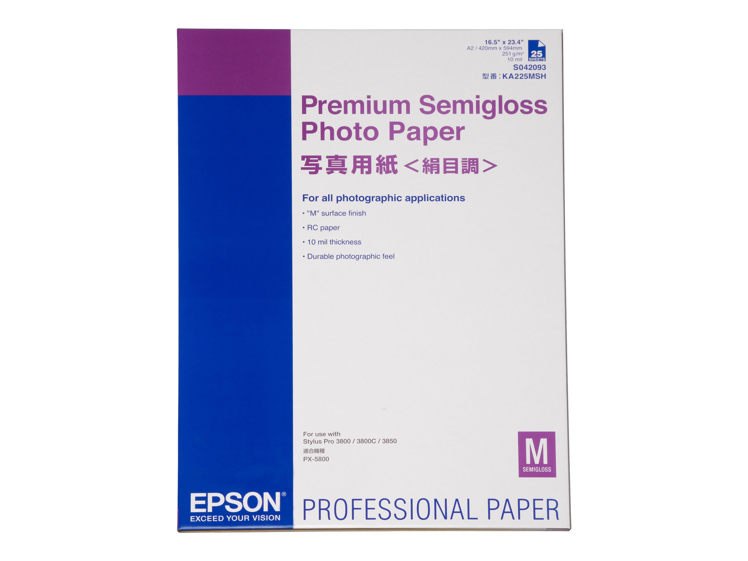 Epson Premium Semigloss Photo Paper - Halbglänzend - A2 (420 x 594 mm)251 g/m² - 25 Blatt Fotopapier - für SureColor P5000 - SC-P7500 - P900 - P9500 - T2100 - T3100 - T3400 - T3405 - T5100 - T5400 - T