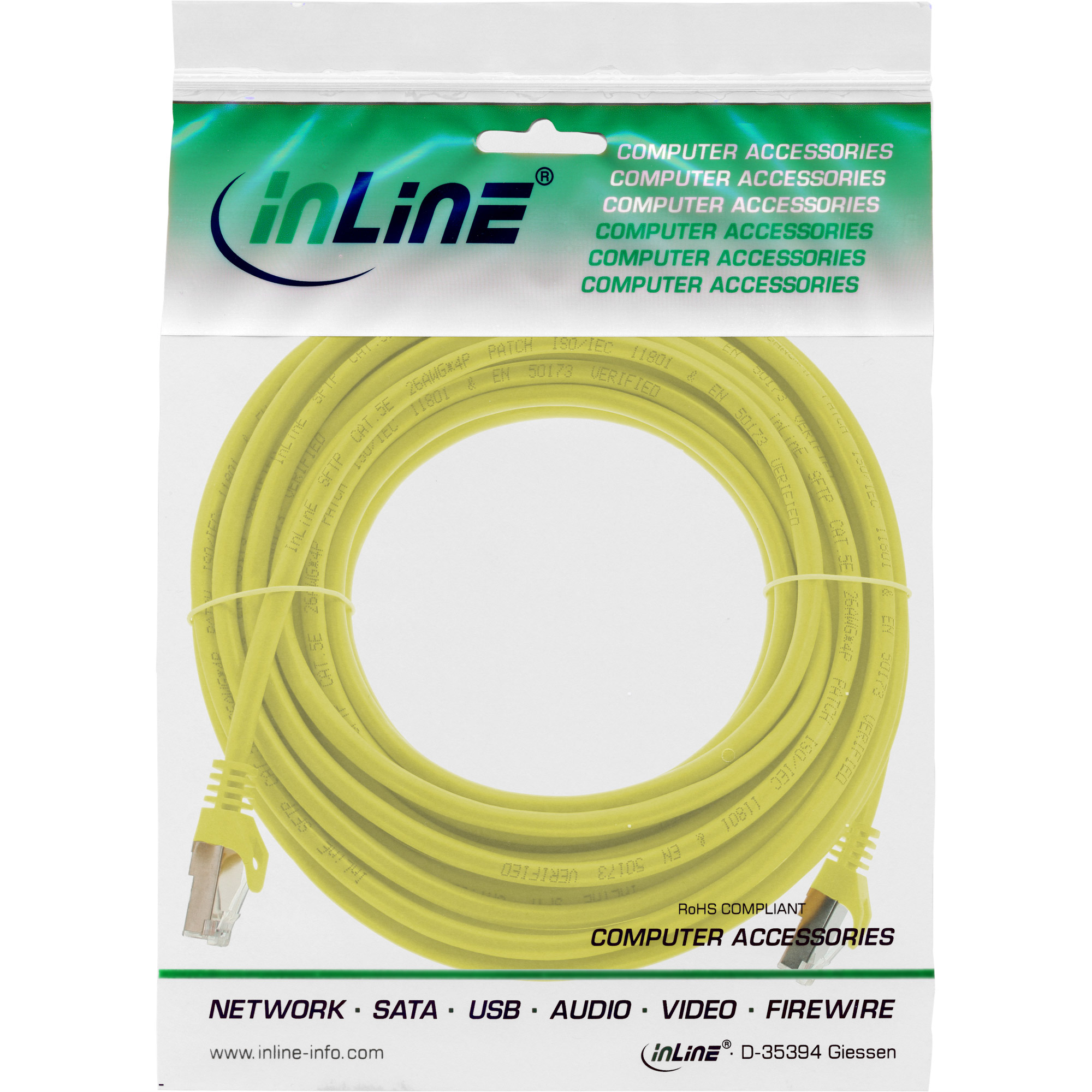 InLine Patchkabel - SF/UTP - Cat.5e - gelb - 10m10 m - SFTP - CAT 5e - geformt - Gelb