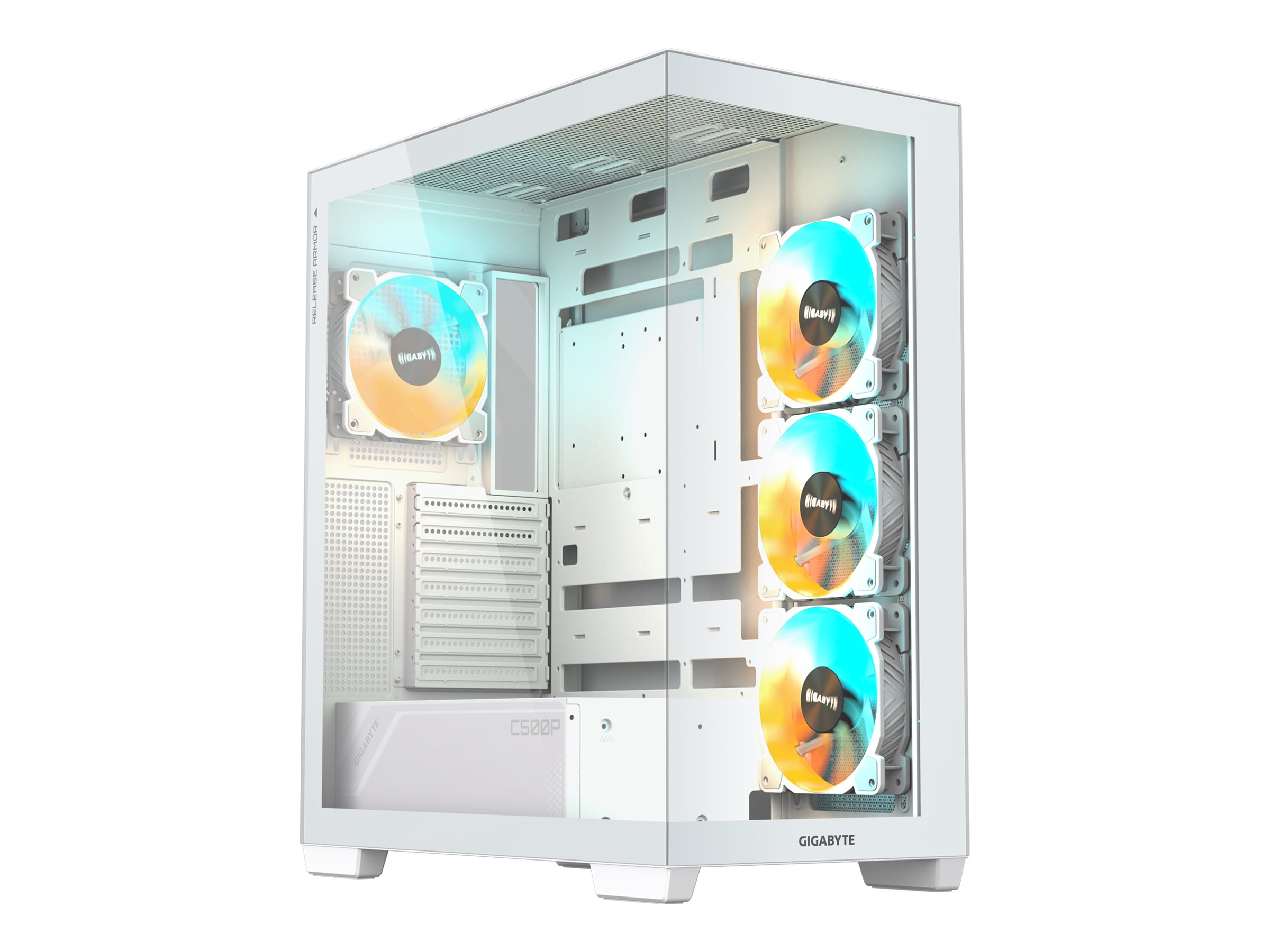 Gigabyte C500 PANORAMIC STEALTH ICE - Mid tower - ATX - Seitenteil mit Fenster (gehärtetes Glas)keine Spannungsversorgung (ATX) - weiß - USB/Audio