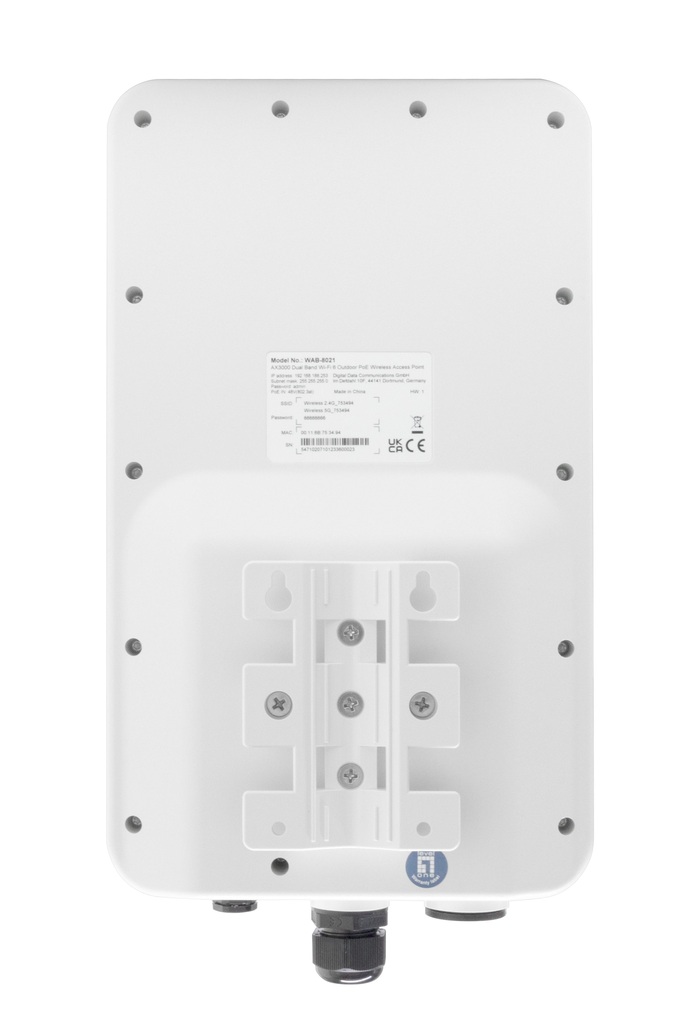 LevelOne WAB-8021 - Accesspoint - AX3000, für den Außenbereich, PoE, IP67, omni-direktional2.4 GHz - 5 GHz - stangenmontierbar