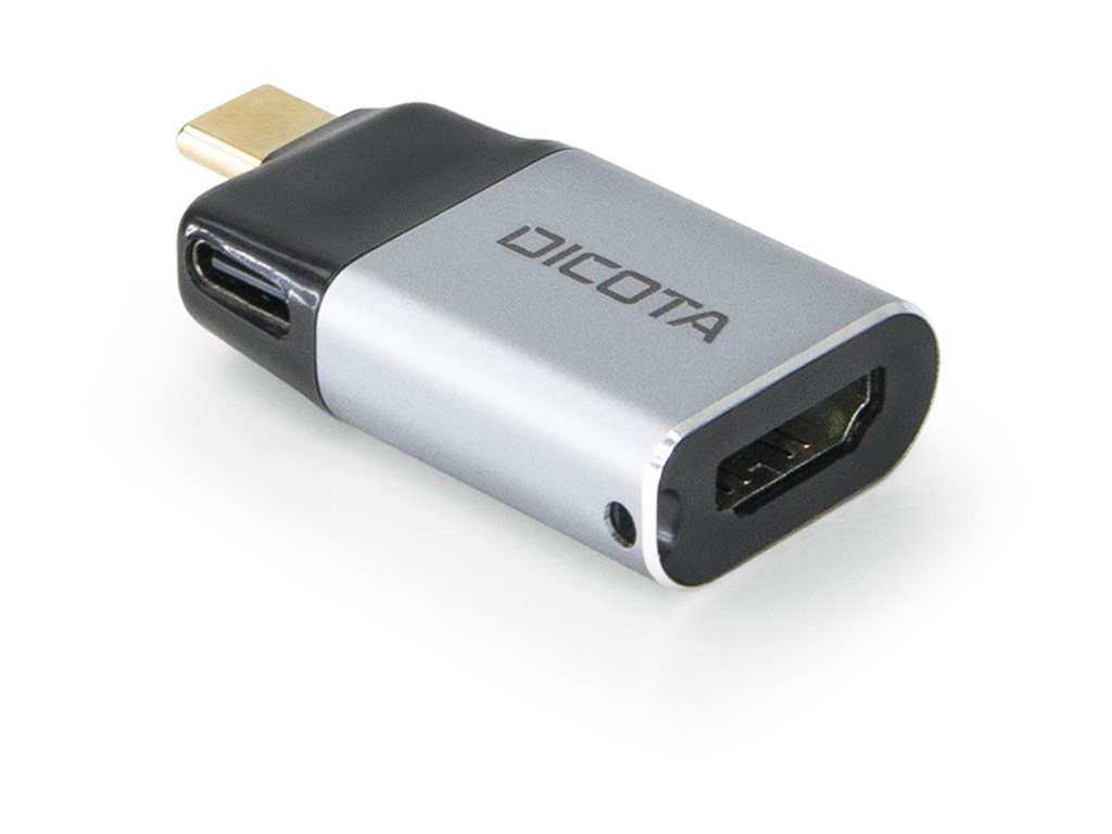Dicota Videoadapter - USB-C männlich zu HDMI, USB-C weiblich - Silber - 4K60Hz-Unterstützung, USB-Stromversorgung (100 W)USB-C zu DisplayPort Mini-Adapter mit PD (4k/100W) - Metallgehäuse - silber