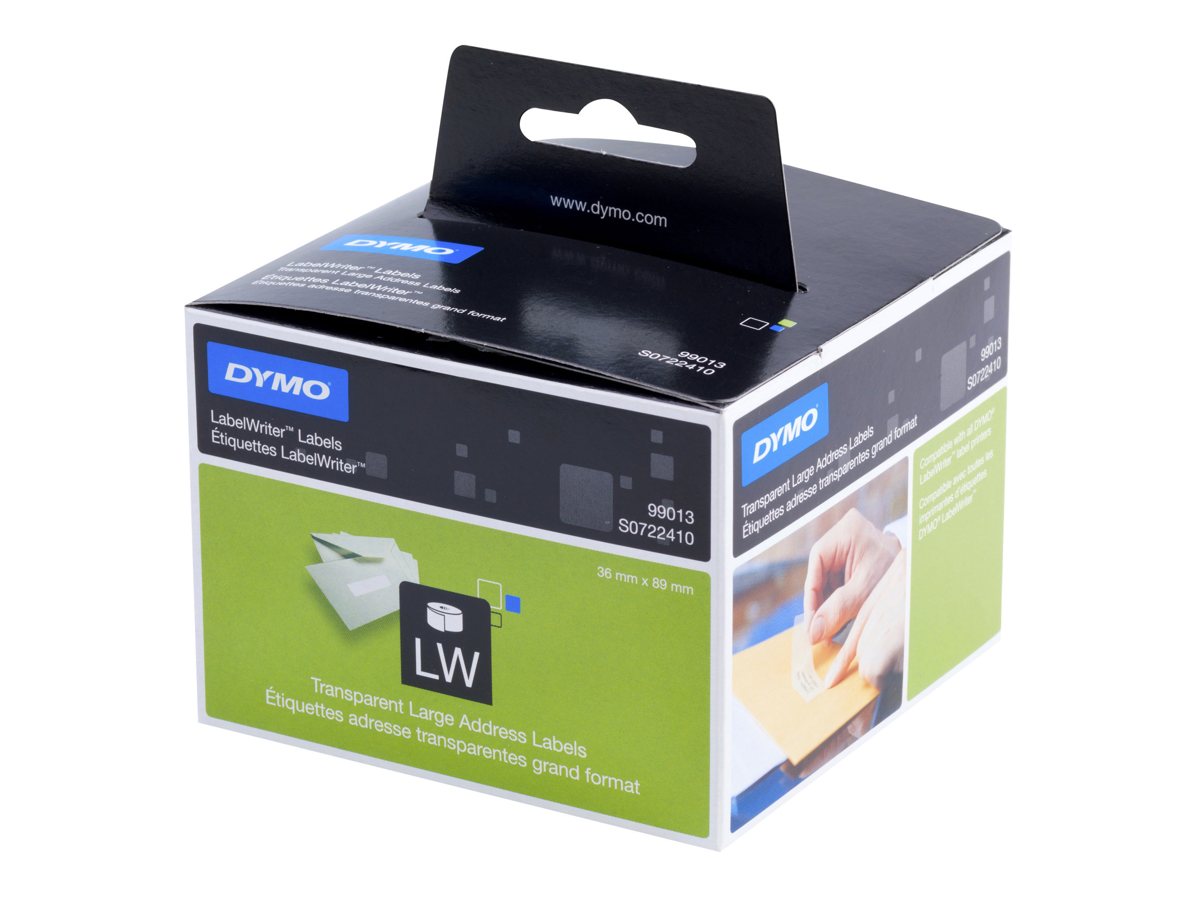 Dymo LabelWriter - Kunststoff - permanenter Klebstoff - durchsichtig - 36 x 89 mm 260 Etikett(en) (1 Rolle(n)x 260 Adressetiketten - für DYMO LabelWriter 310 - 315 - 320 - 330 - 400 - 450 - 4XL - SE45