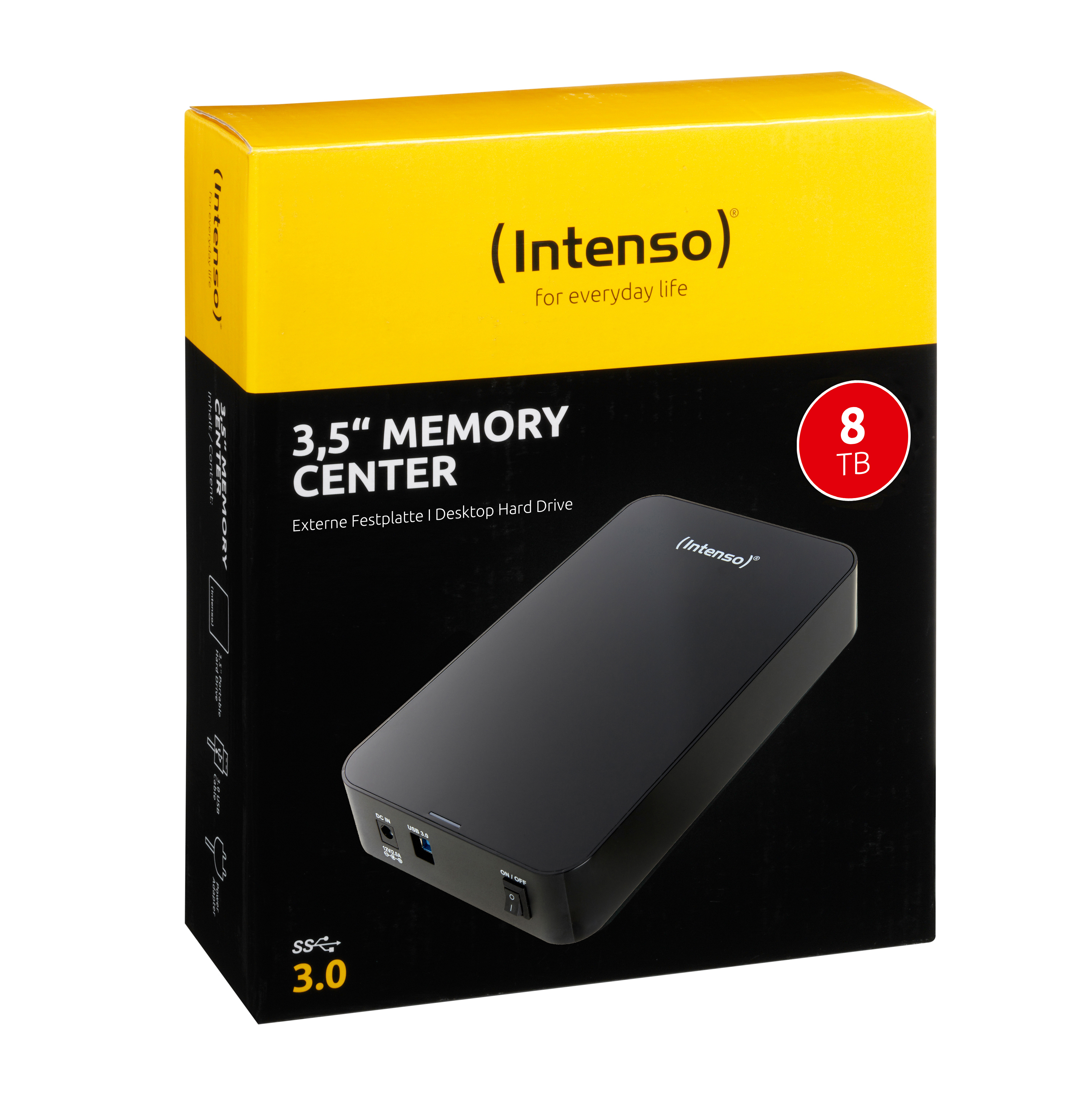 Intenso Memory Center - Festplatte - 8 TB - extern (Stationär)3.5" (8.9 cm) - USB 3.0 - 5400 rpm - Puffer: 32 MB - Schwarz
