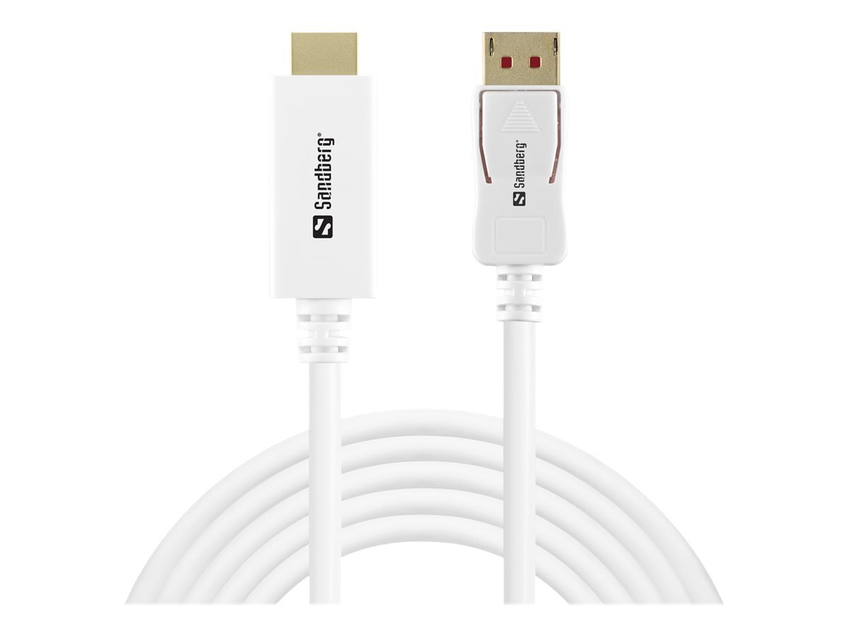 SANDBERG Adapterkabel - DisplayPort (M) zu HDMI (M)DisplayPort 1.4 - 2 m - 4K Unterstützung - weiß