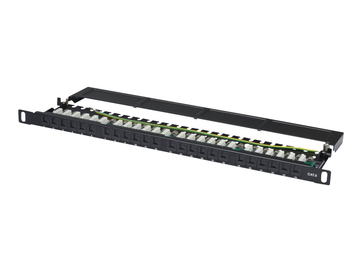 DIGITUS CAT 6, Klasse E High Density Patch Panel, ungeschirmtCAT 6 Patch Panel,ungeschirmt,24-Port RJ45 mit Klappen - 8P8C - LSA - 0,5HE - 19" Rack Mount - sw