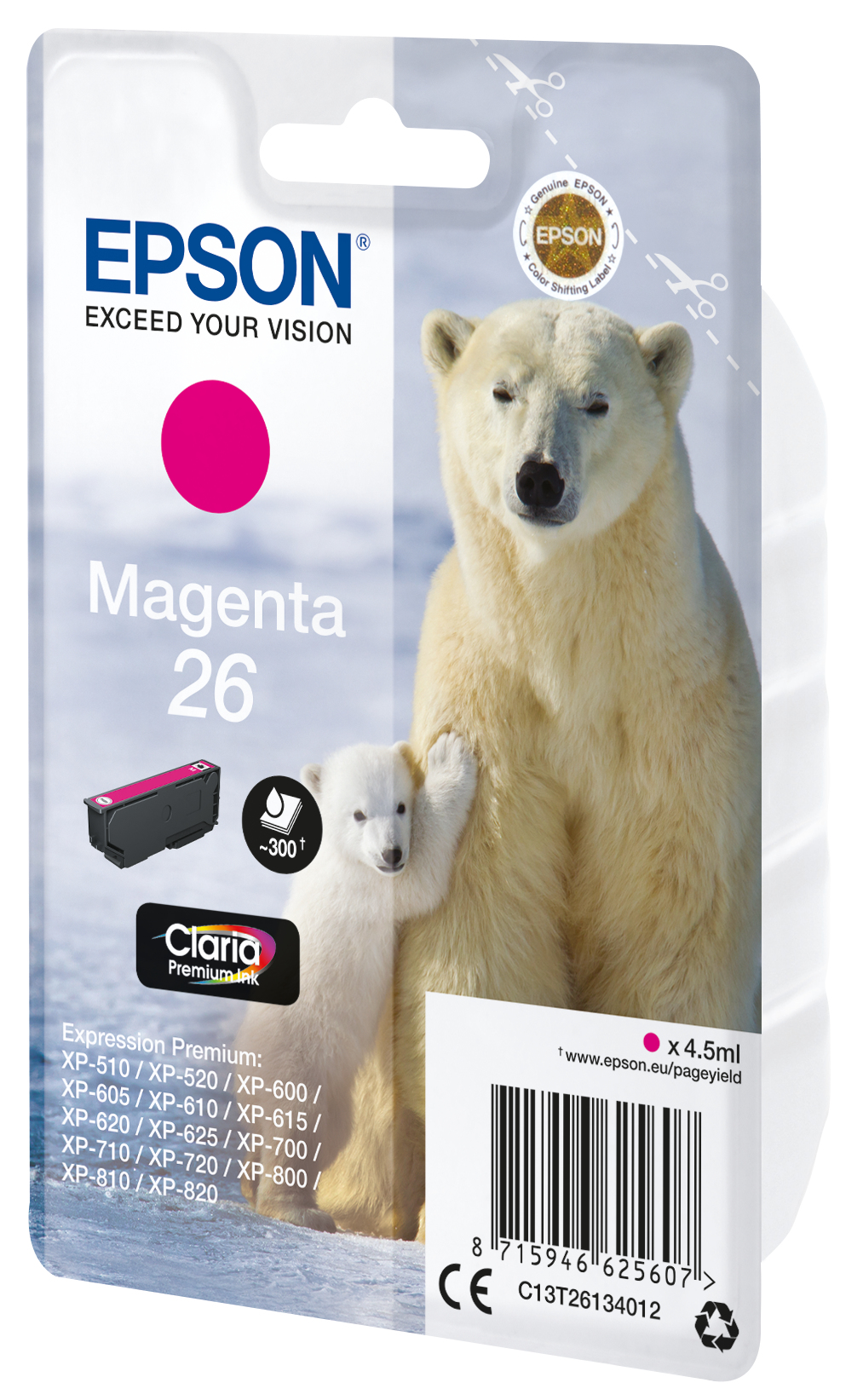Epson 26 - 4.5 ml - Magenta - original - Tintenpatronefür Expression Premium XP-510 - 520 - 600 - 605 - 610 - 615 - 620 - 625 - 700 - 710 - 720 - 800 - 810 - 820