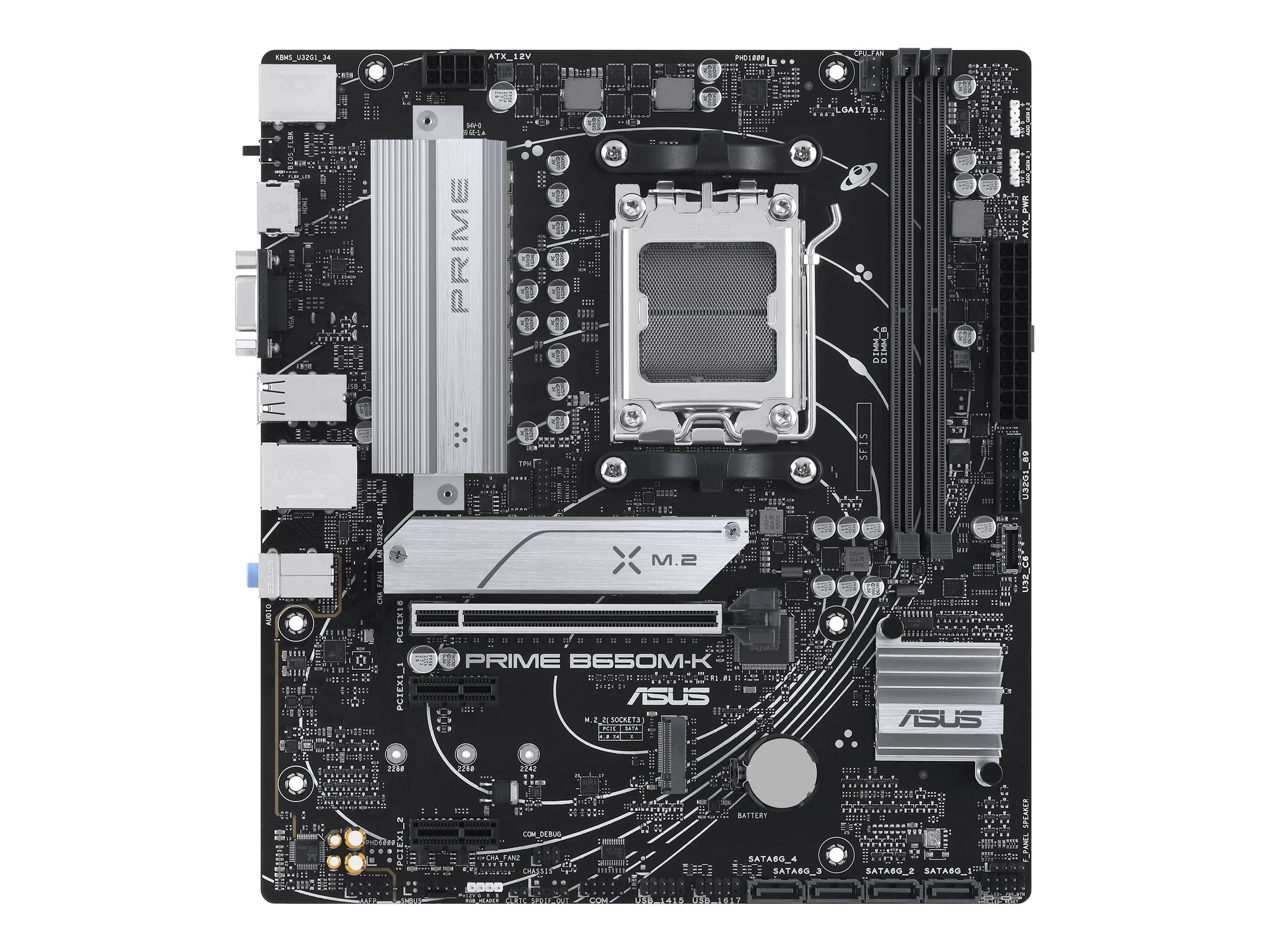 ASUS PRIME B650M-K - Motherboard - micro ATX - Socket AM5 - AMD B650 Chipsatz - USB-C 3.2 Gen 1, USB 3.2 Gen 1, USB 3.2 Gen 2 - 2.5 Gigabit LAN - Onboard-Grafik (CPU erforderlich)HD Audio (8-Kanal)
