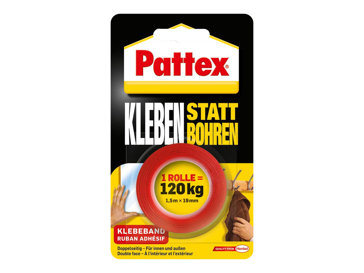 Pattex Doppelseitiges Klebeband - 19 mm x 1.5m - Acryl - halbdurchsichtig