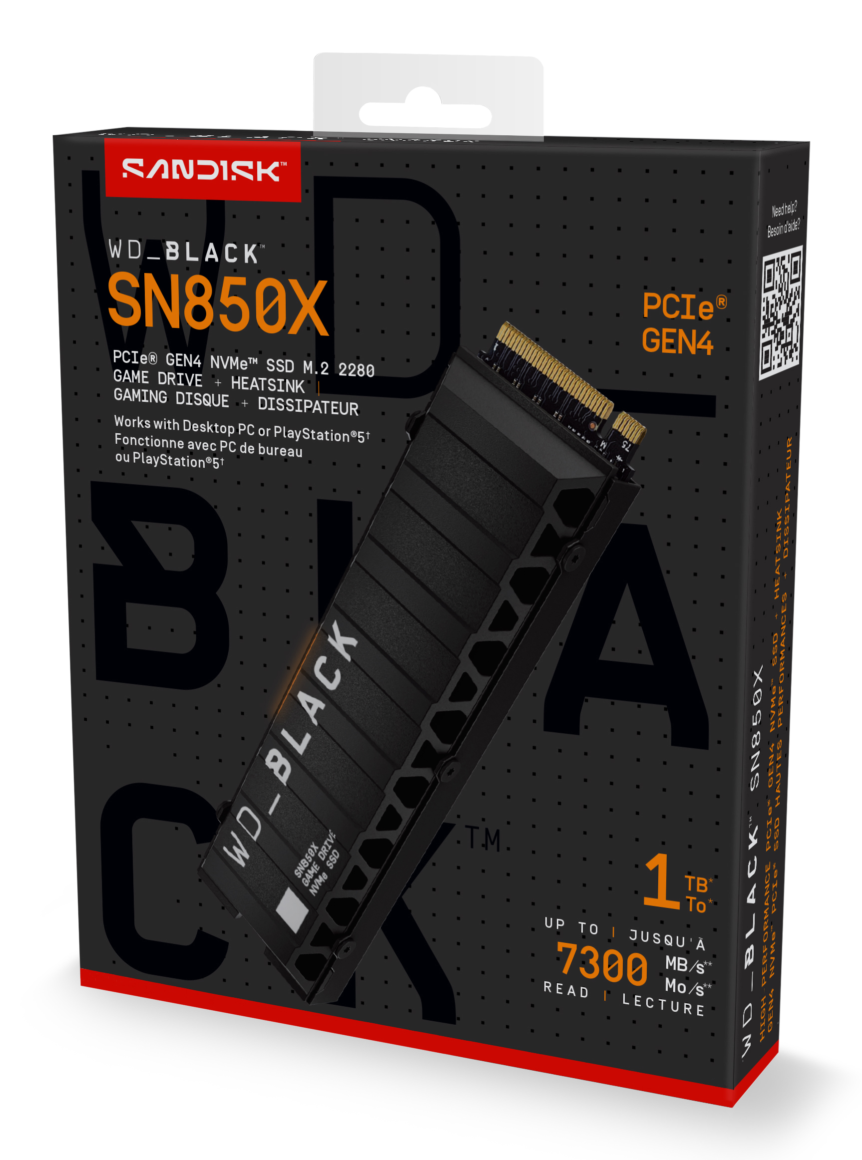 WD WD_BLACK SN850X WDS100T2XHE - SSD - verschlüsselt - 1 TB - intern - M.2 2280 - PCIe 4.0 x4 (NVMe)TCG Opal Encryption 2.01 - integrierter Kühlkörper