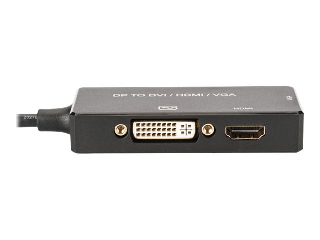 DIGITUS DisplayPort 3in1 Adapter / Konverter - DP - HDMI+DVI+VGAHDMI - DVI-D weiblich - 20 cm - Dreifachisolierung - Schwarz - geformt - 4K Unterstützung