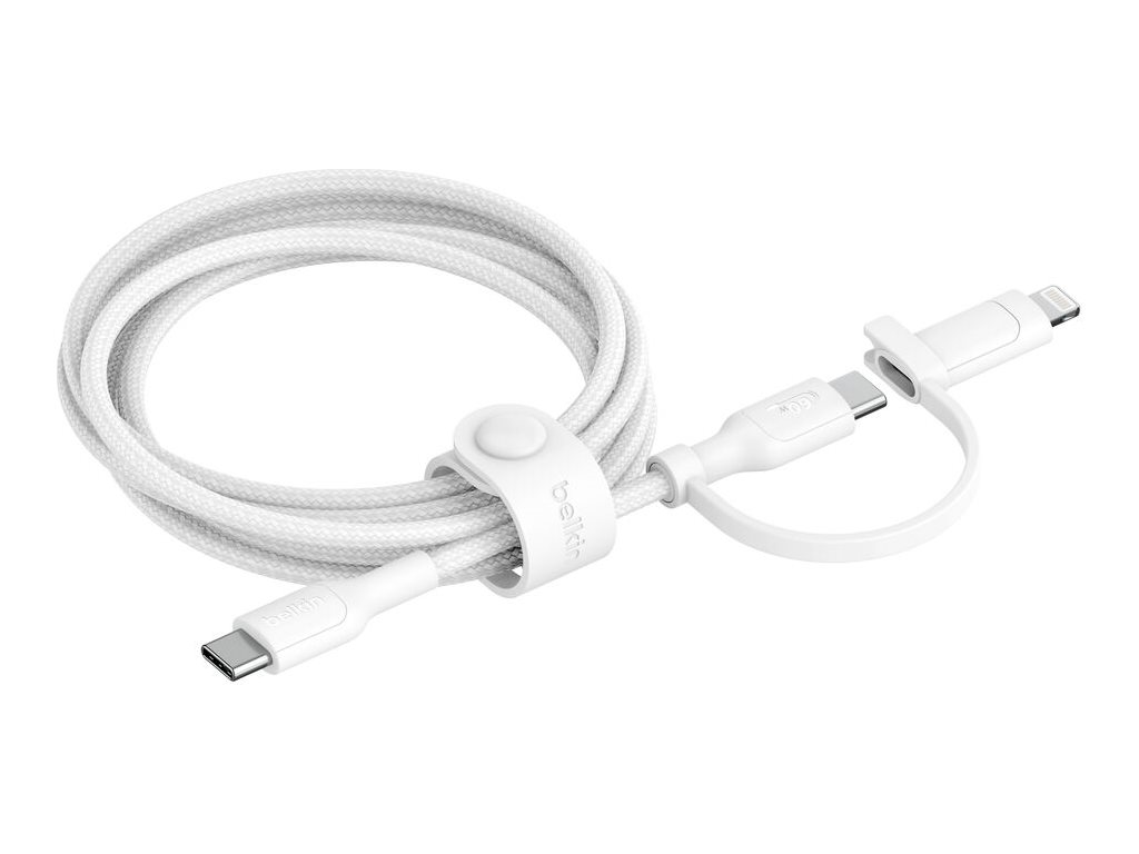 Belkin BoostCharge Pro 2-in-1 - USB-Kabel - USB-C (M)zu Lightning - USB-C (M) - USB 2.0 - 1.5 m - bis zu 480 Mbps - Schnellladung von bis zu 60W - weiß