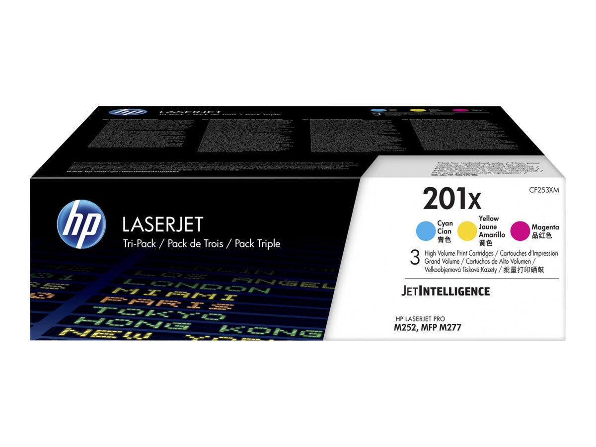 HP 201X - 3er-Pack - Hohe Ergiebigkeit - Gelb, Cyan, Magenta - original - LaserJet - Tonerpatrone (CF253XM)für Color LaserJet Pro M252n - MFP M274n - MFP M277c6 - MFP M277dw - MFP M277n